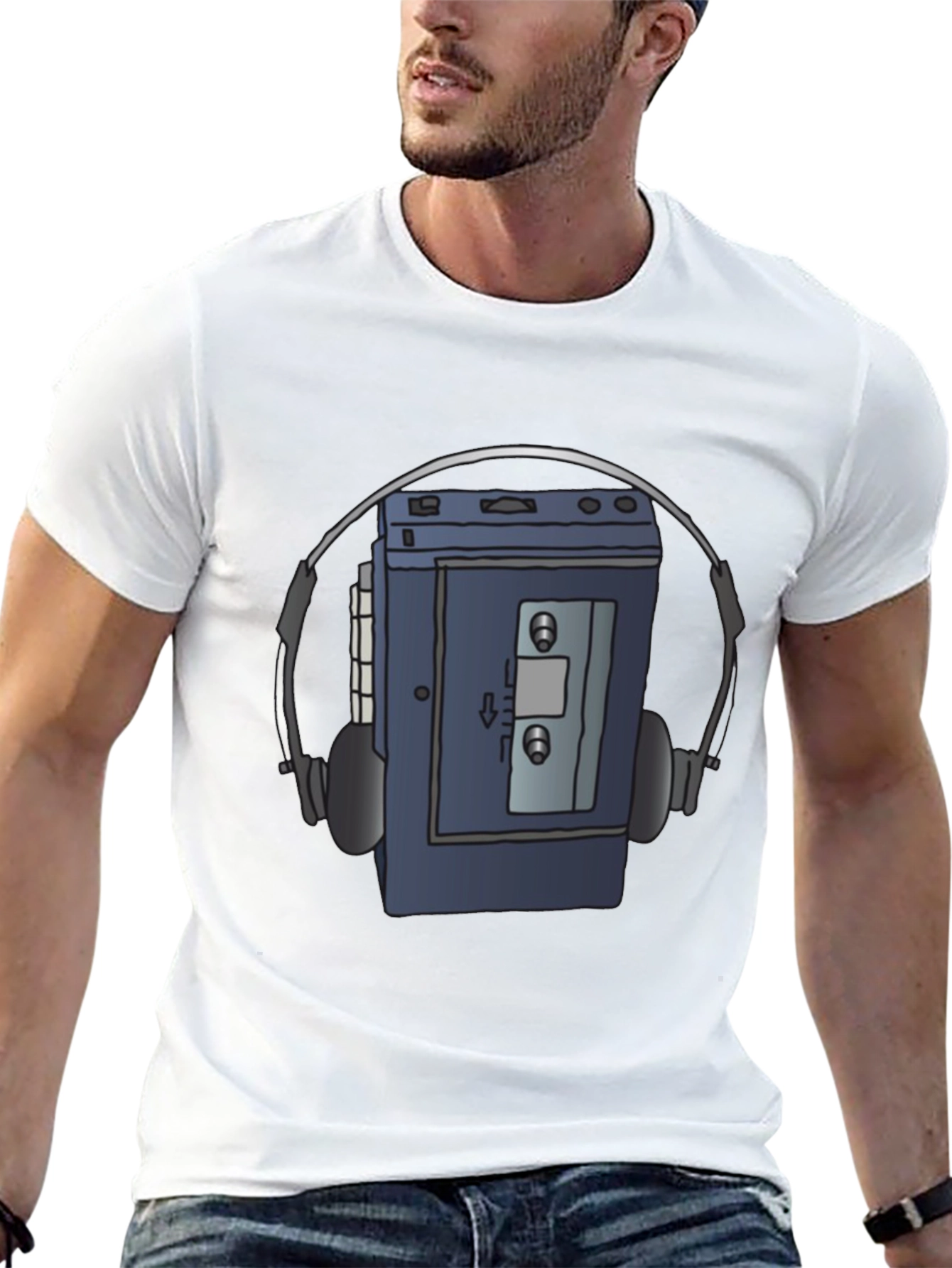 Black Retro Walkman Graphic Tee - Vintage Music Lover T-Shirt view 13