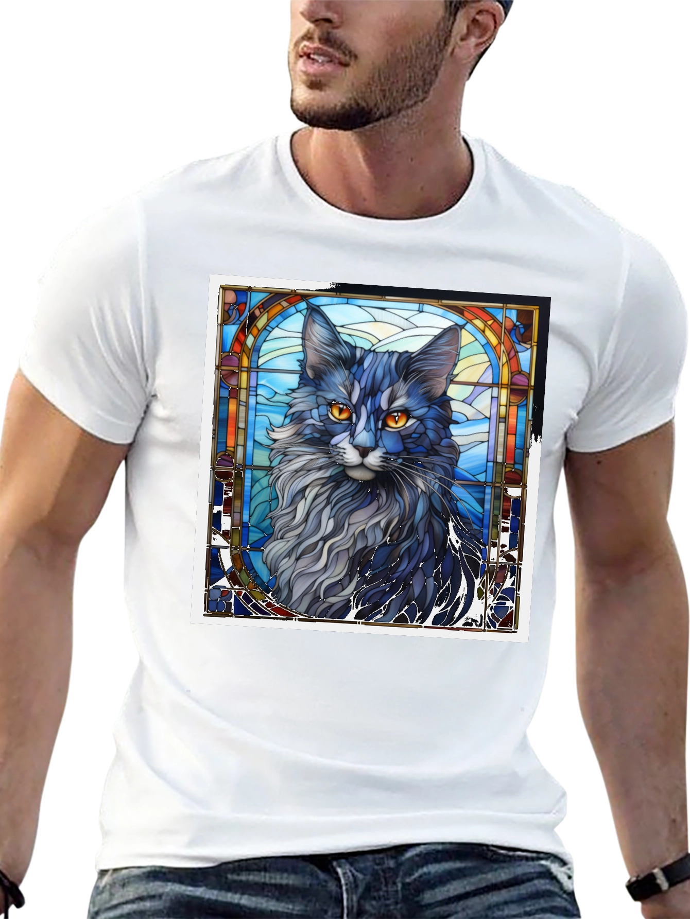 Black Stained Glass Cat T-Shirt view 13