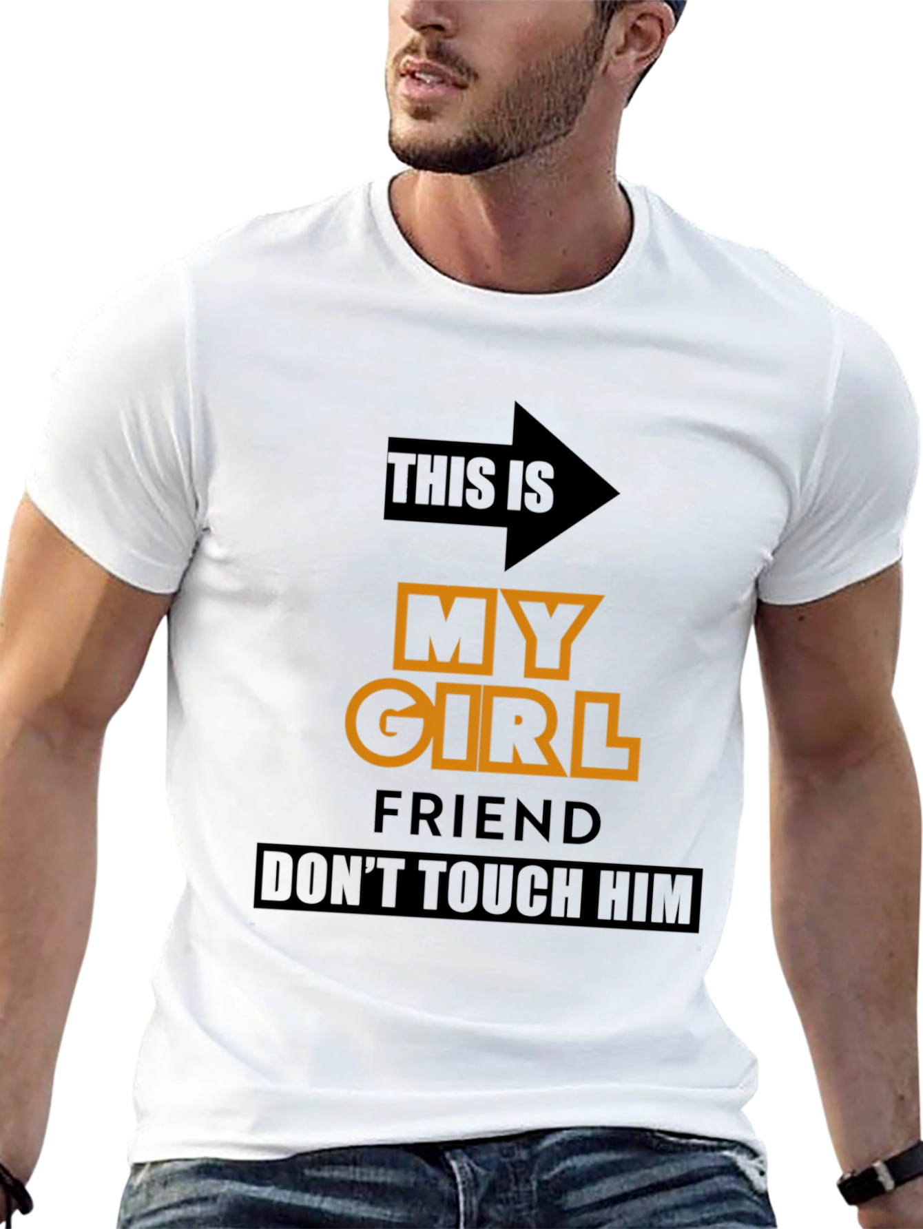 Black Funny Novelty T-Shirt: My Girlfriend, Don't Touch Him view 13
