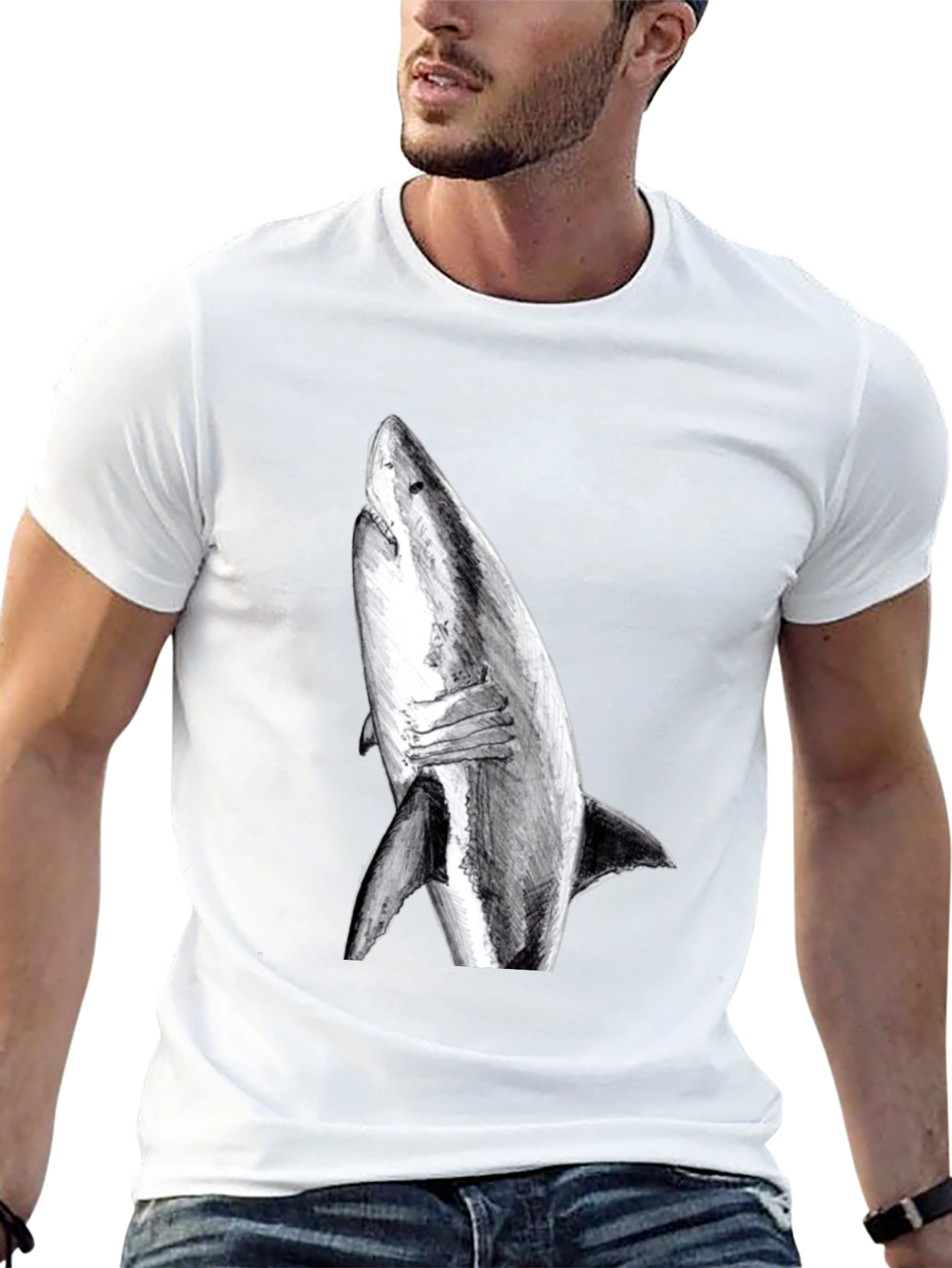 Black Shark Graphic Print Black T-Shirt view 13