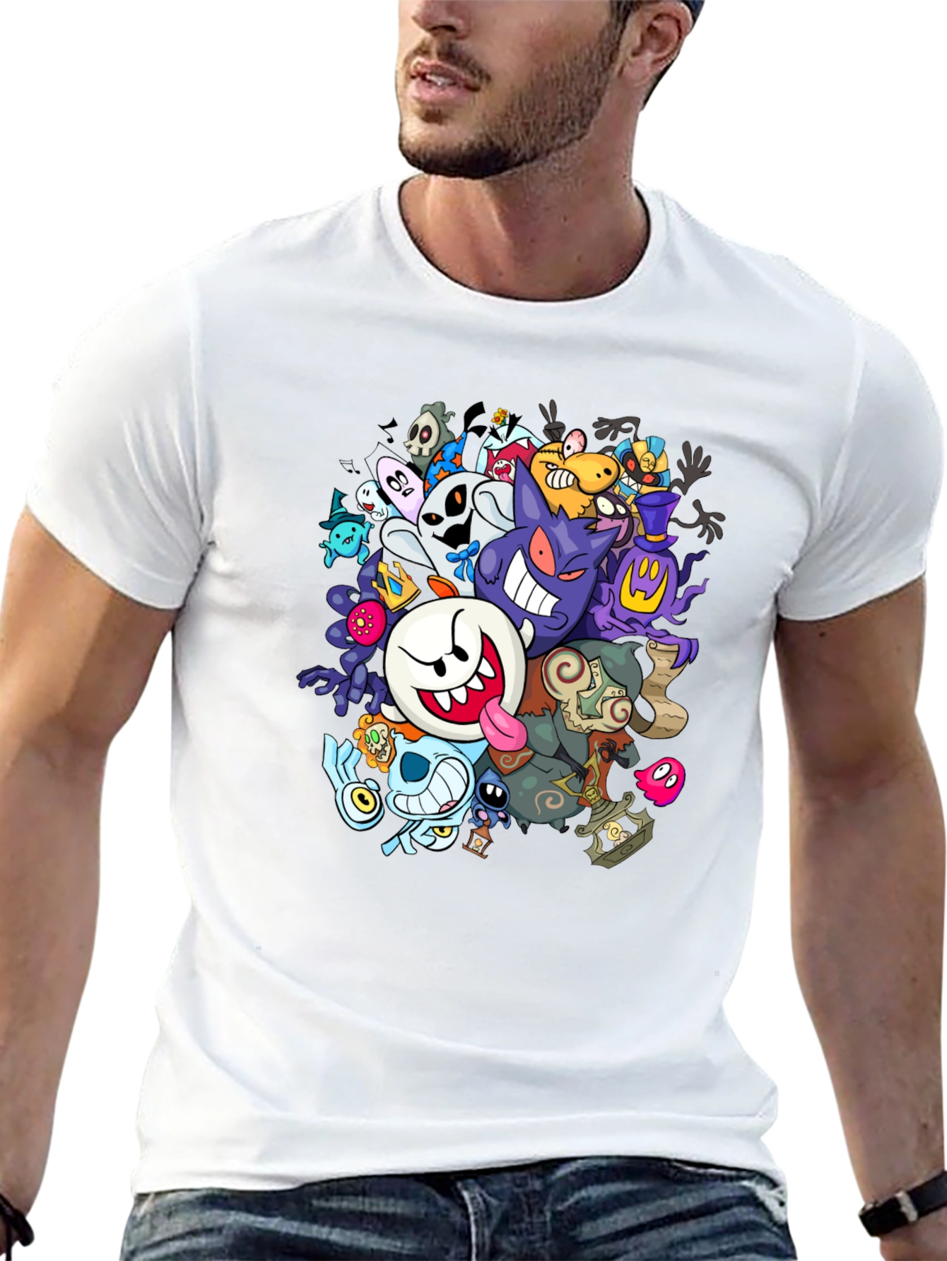 Black Ghostly Gathering T-Shirt: Spooky Cartoon Design view 13