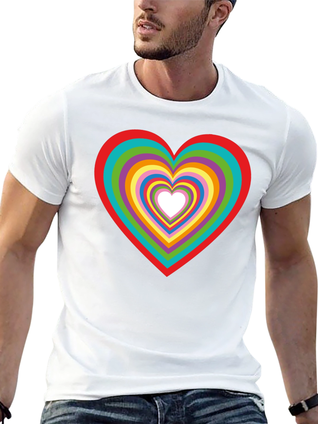 Black Rainbow Heart Graphic Tee - Stylish Cotton T-Shirt view 13