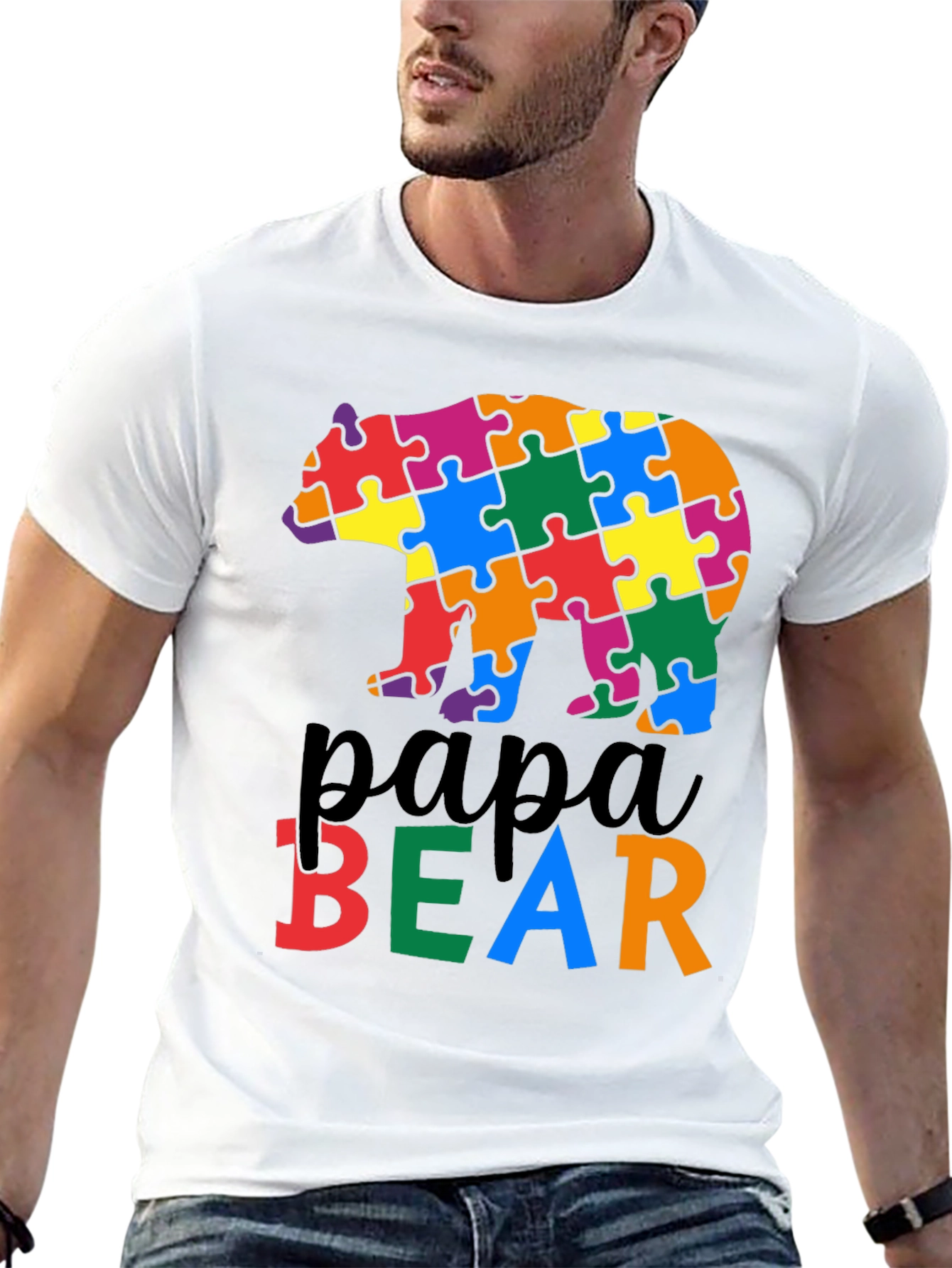 Black Papa Bear Autism Awareness T-Shirt view 13