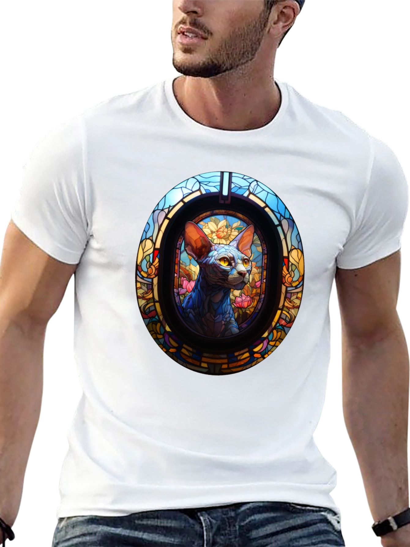 Black Stained Glass Cat T-Shirt view 13