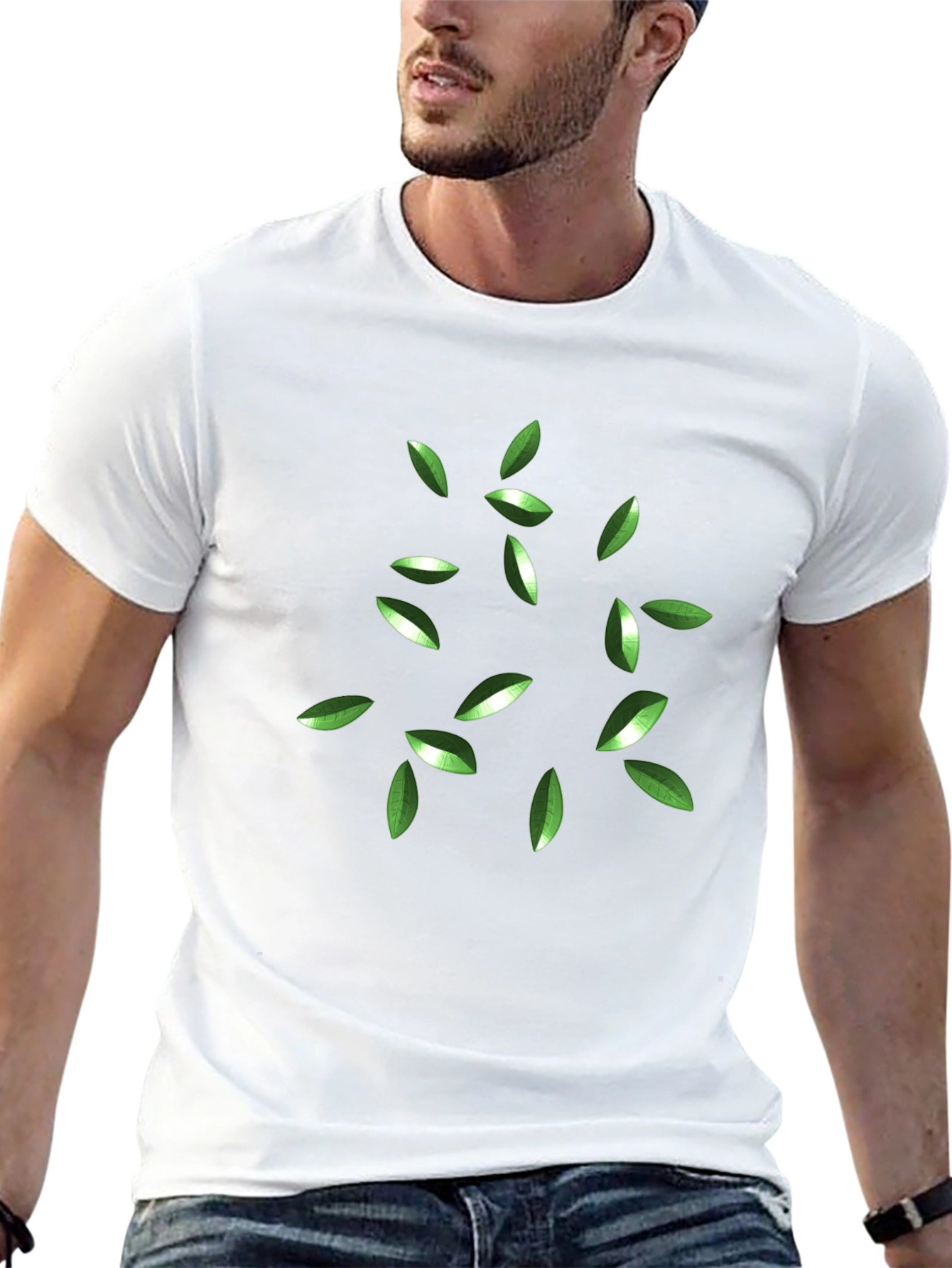 Black Green Leaves Graphic Black T-Shirt view 13