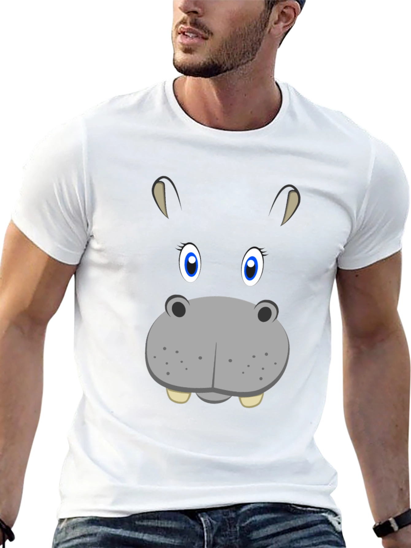 Black Hippo Face Graphic Tee - Unique Animal Design view 13