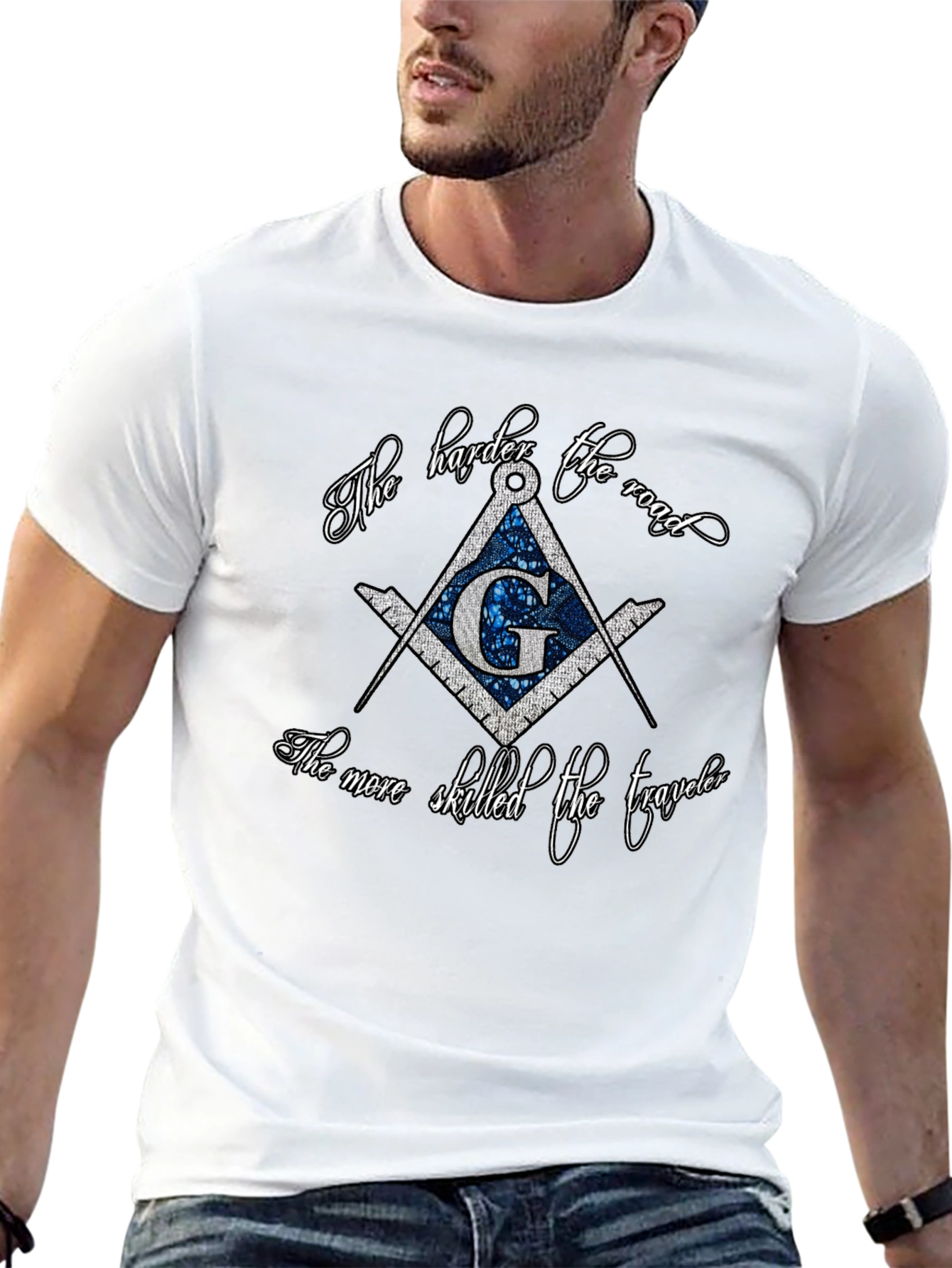 Black Masonic Compass T-Shirt - The Harder the Road view 13