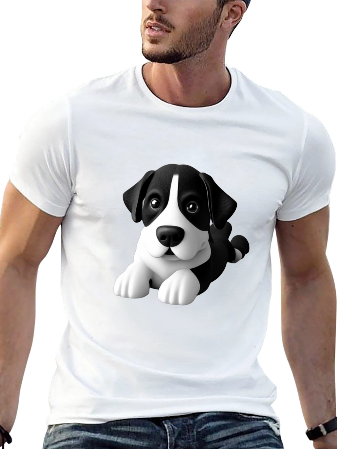 Cartoon Dog Graphic Tee - Men's Black T-Shirt - 13
