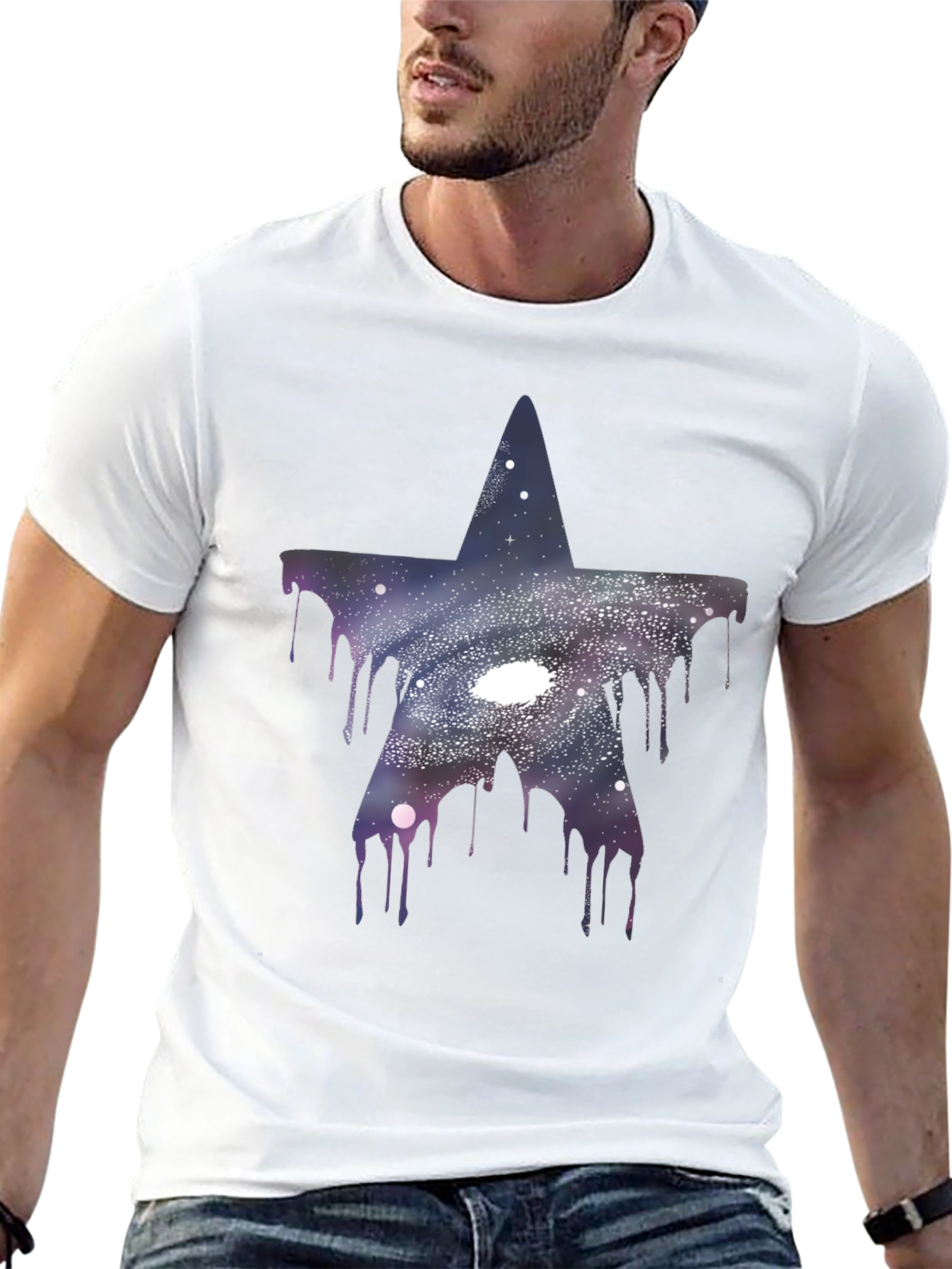 Black Galaxy Star Drip T-Shirt - Unique Graphic Tee view 13