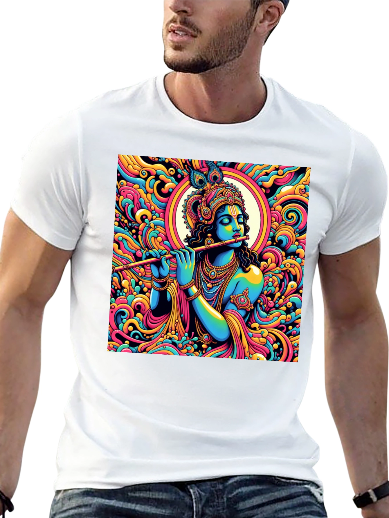Black Krishna Psychedelic Art T-Shirt view 13