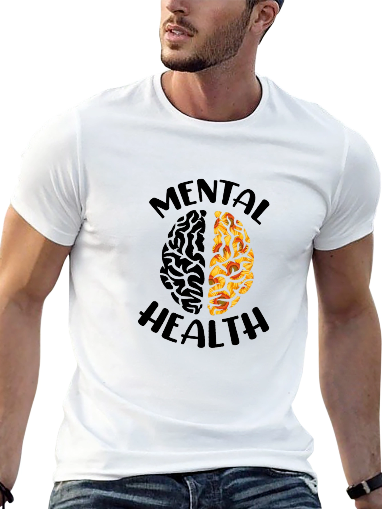 Black Mental Health Brain Graphic T-Shirt view 13