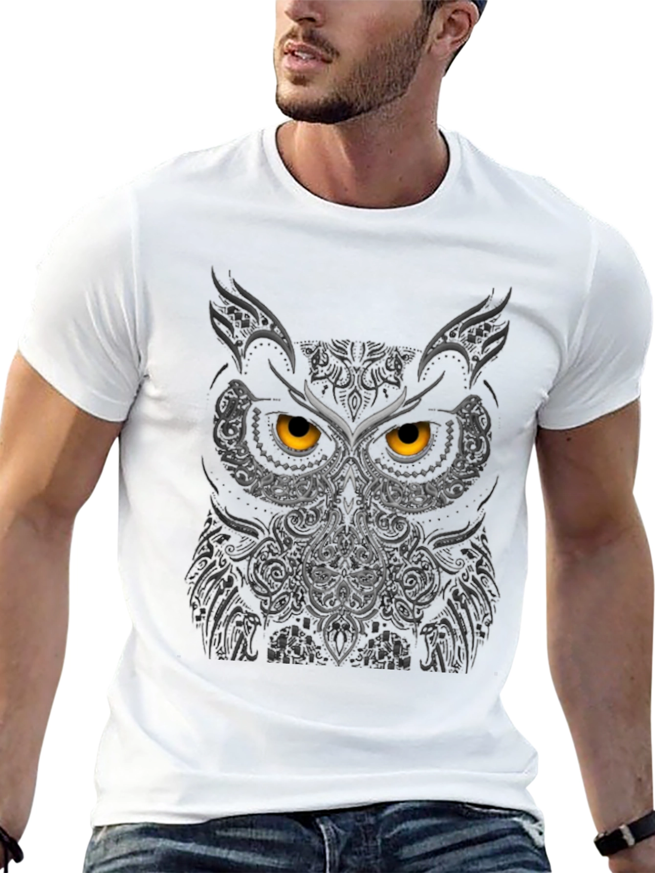 Black Owl Face Graphic Tee - Black view 13