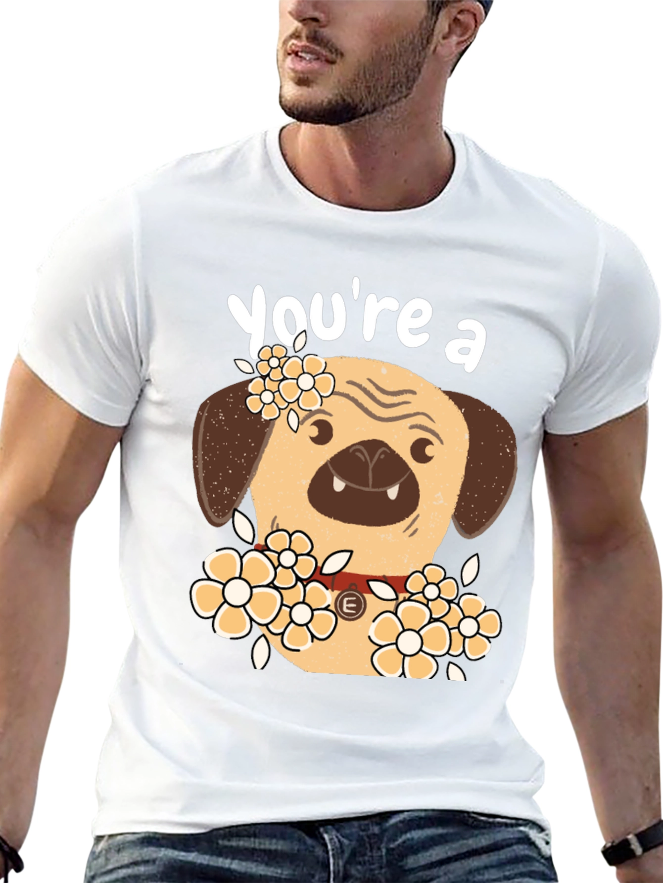 Black Cute Pug Dog Floral T-Shirt - "You're a..." view 13
