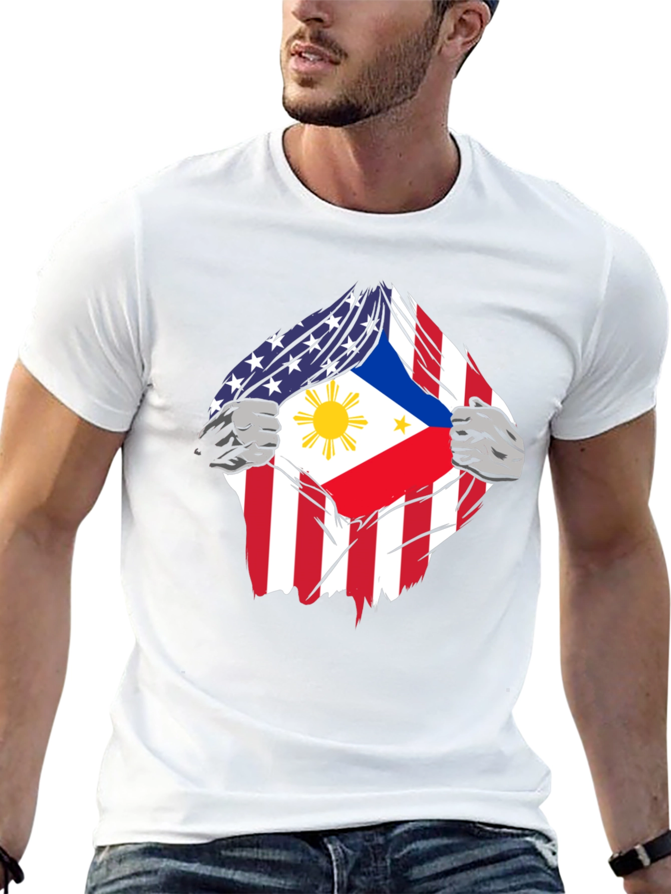 Black USA Philippines Flag Graphic T-Shirt view 13