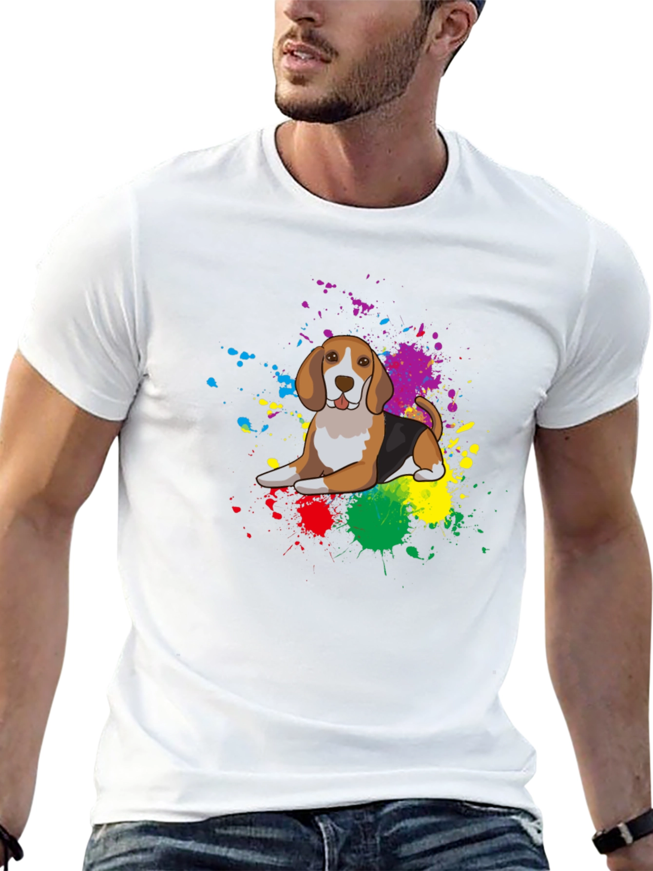 Black Beagle Dog Colorful Splatter T-Shirt - Unisex view 13