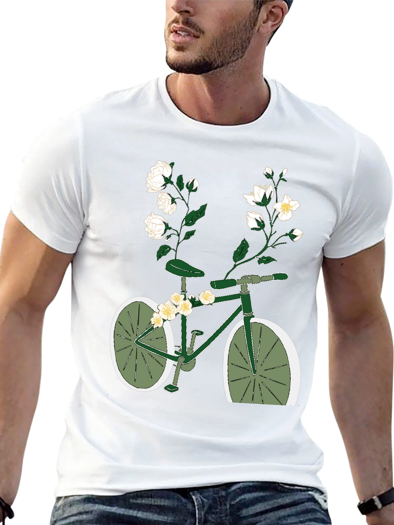 Black Floral Bicycle Graphic Tee - Unique Design view 13