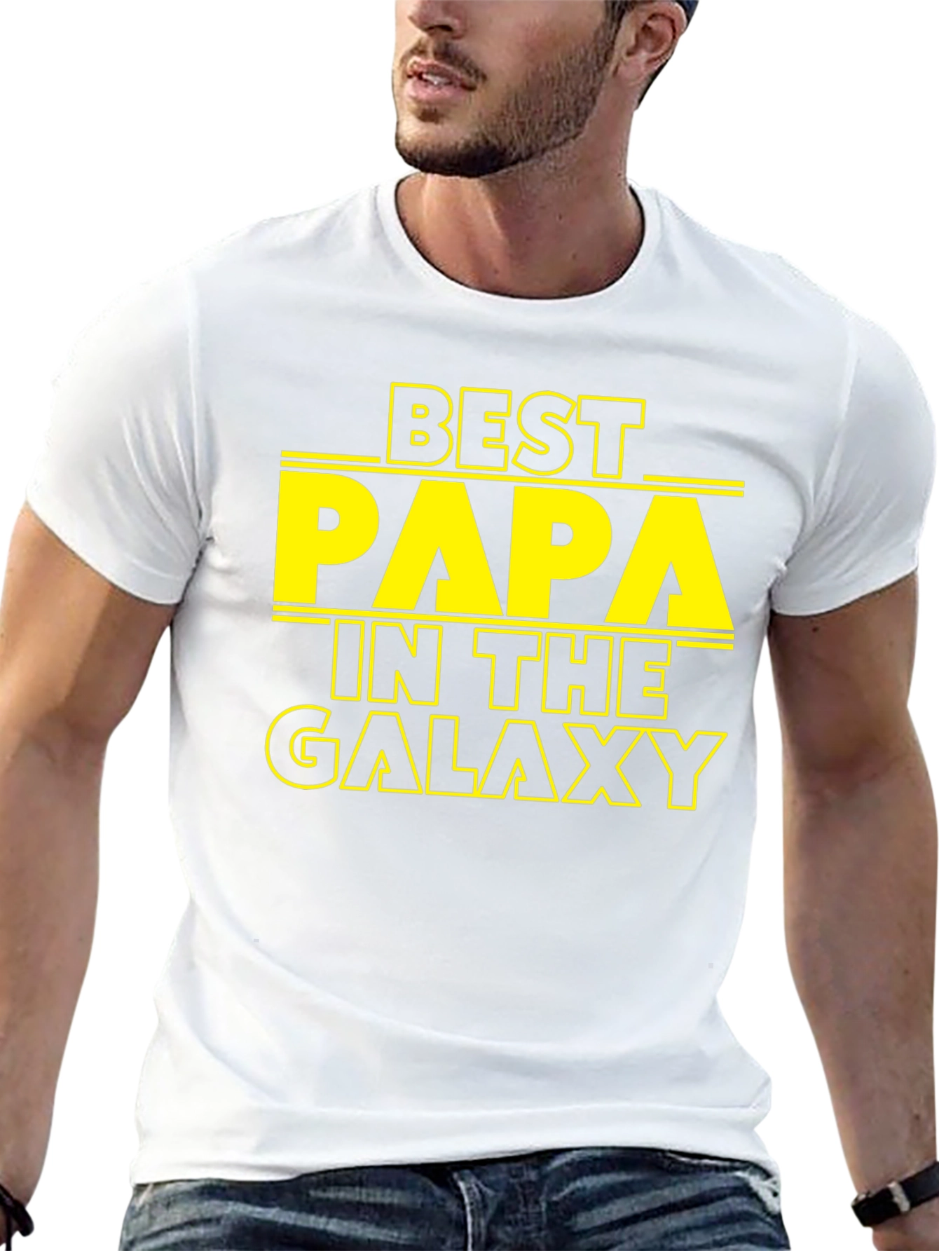 Black Best Papa in the Galaxy Black T-Shirt view 13