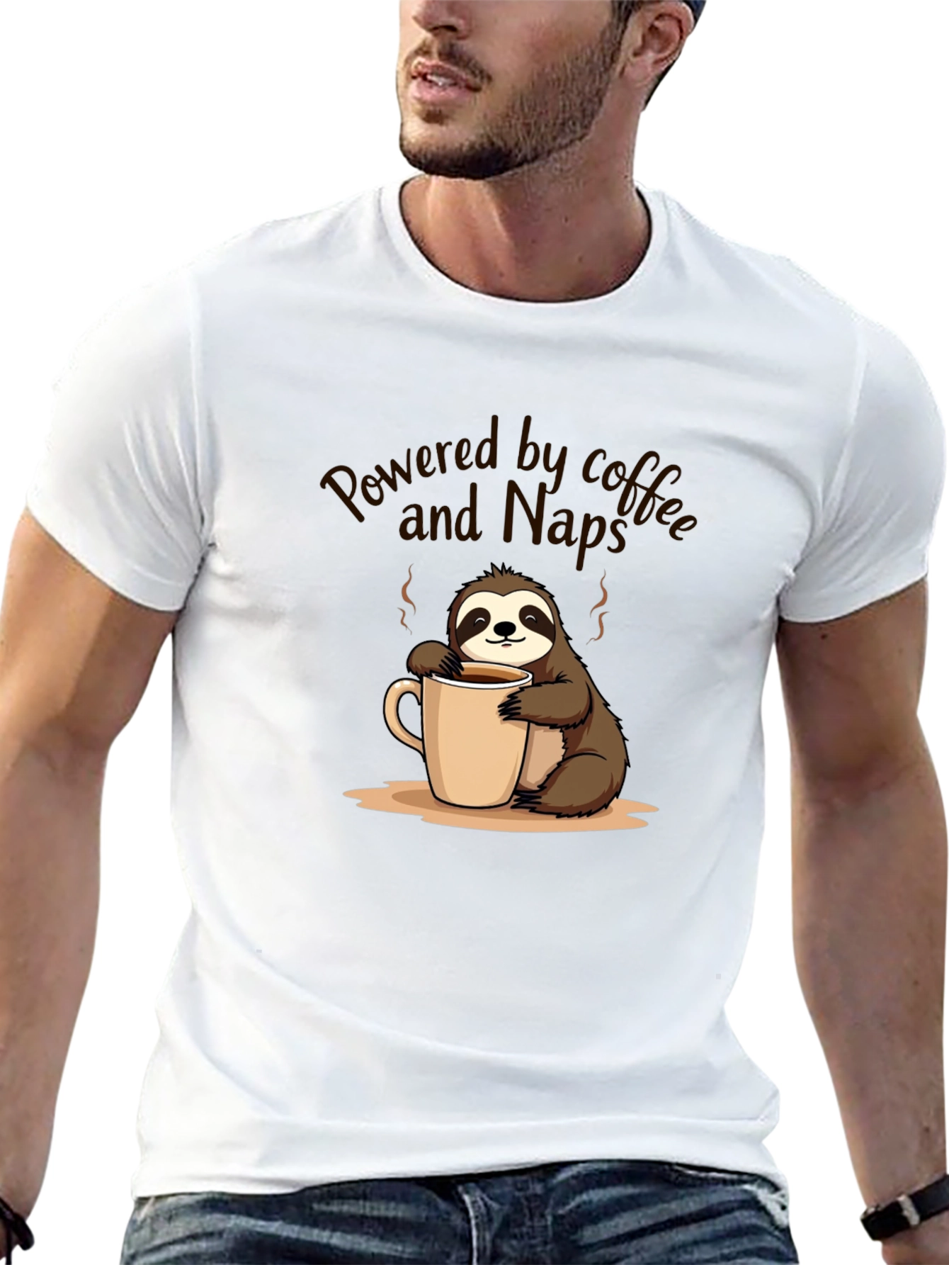 Black Powered by Coffee and Naps Sloth T-Shirt view 13