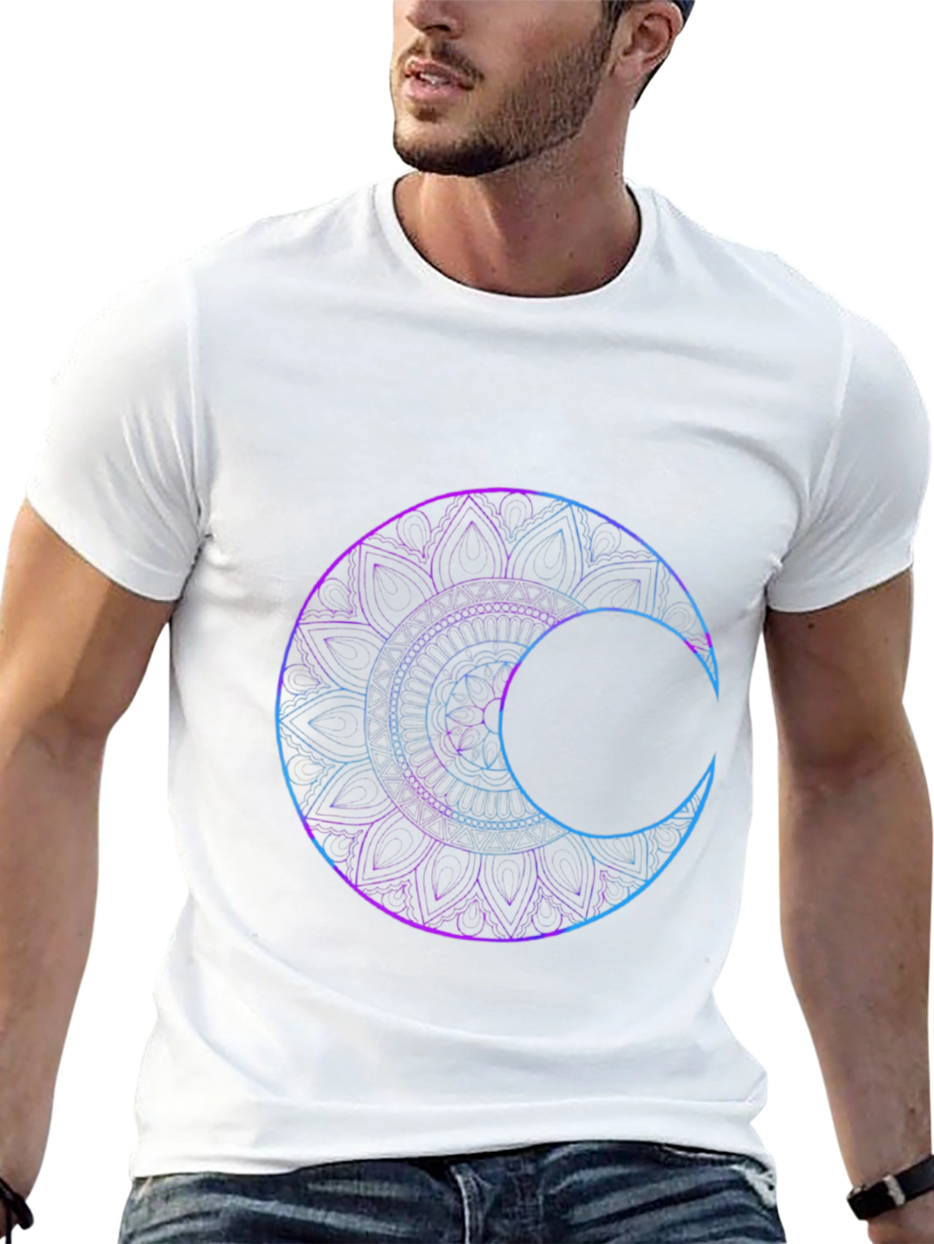 Black Mystic Mandala Moon Graphic T-Shirt view 13