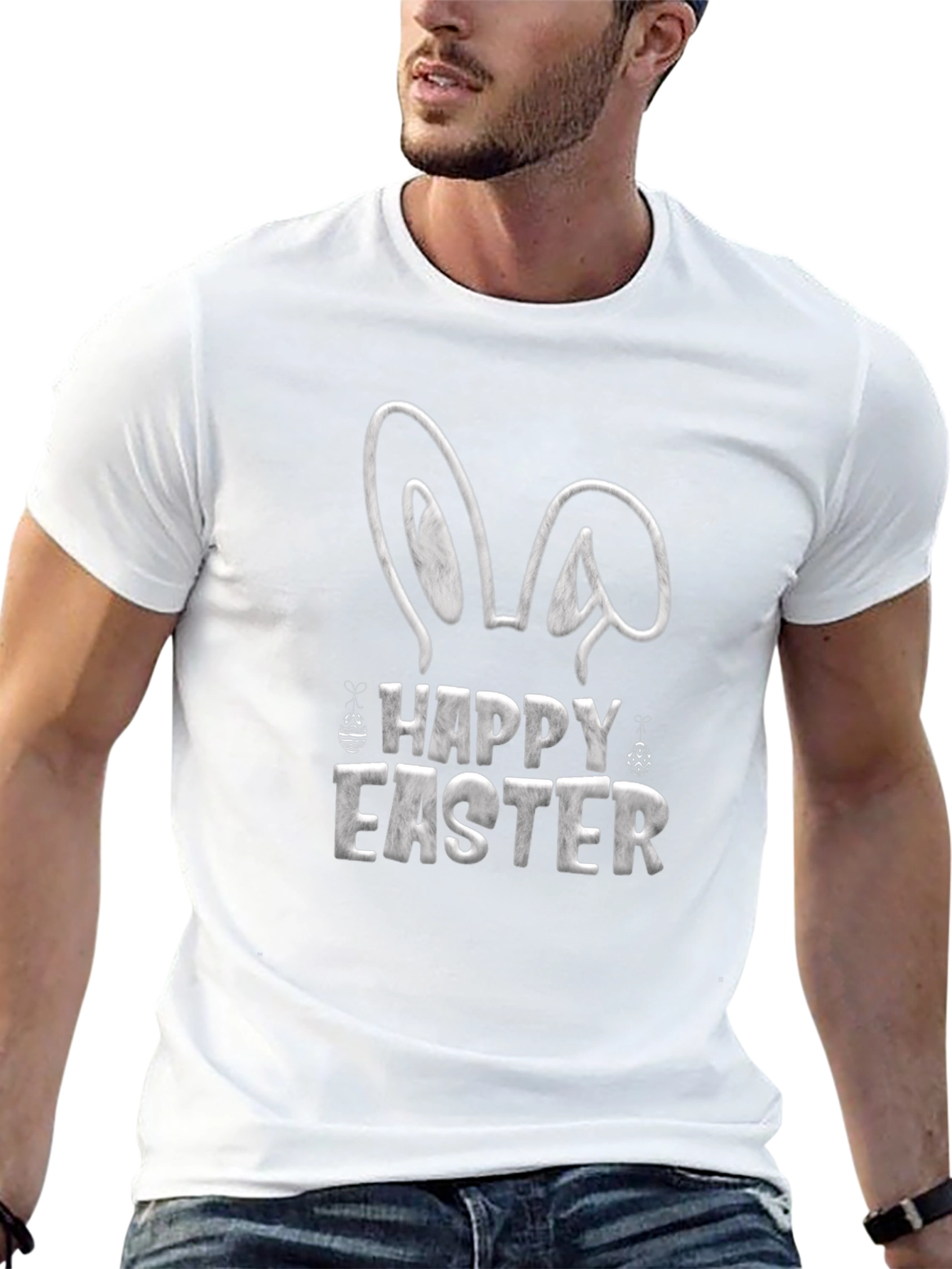Camiseta Negra Feliz Pascua Diseño Conejo
