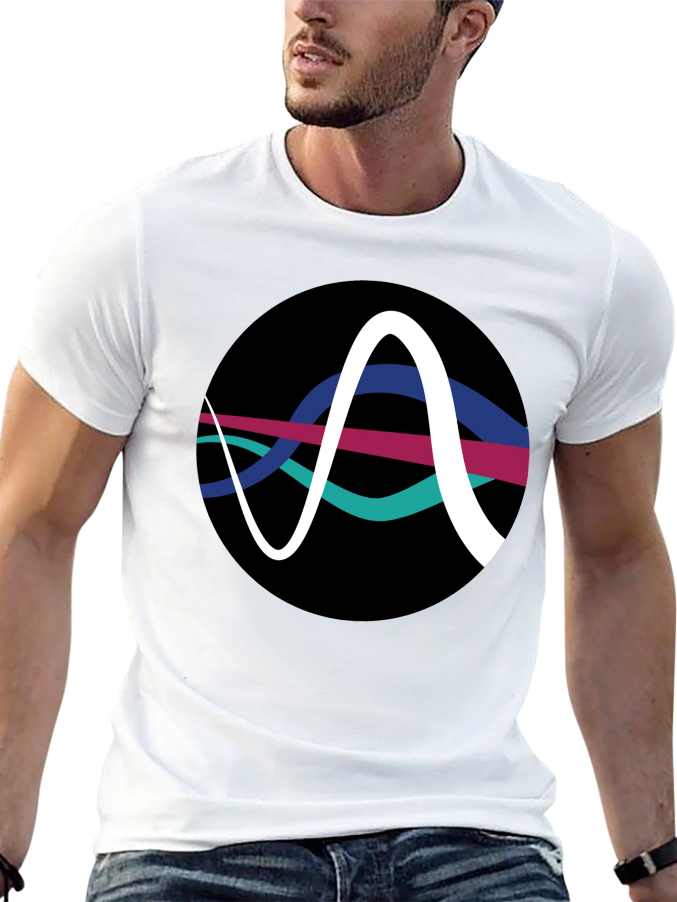 Black Abstract Wave Graphic Tee - Black Cotton T-Shirt view 13
