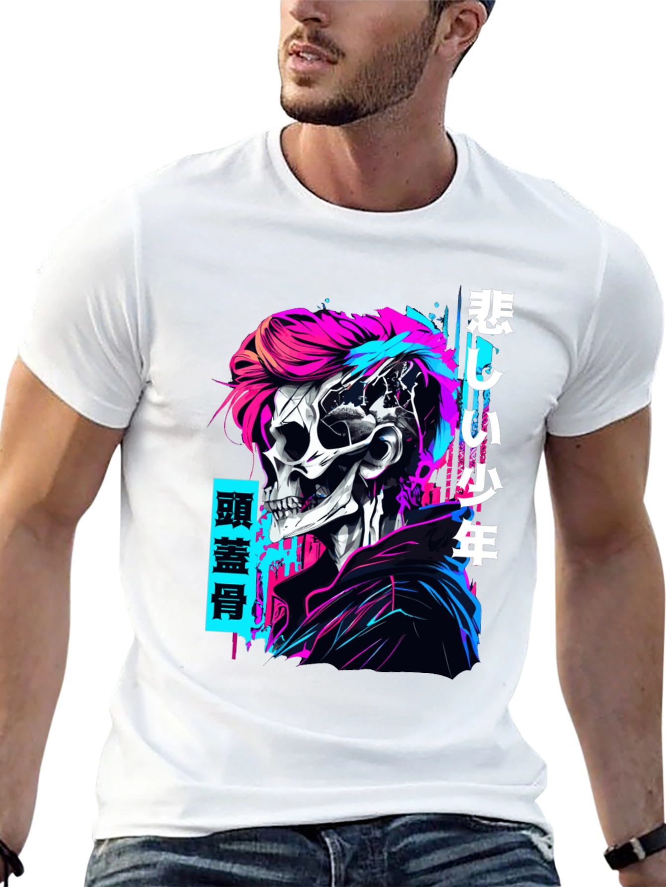 Black Cyberpunk Skull Graphic T-Shirt - Edgy Style view 13