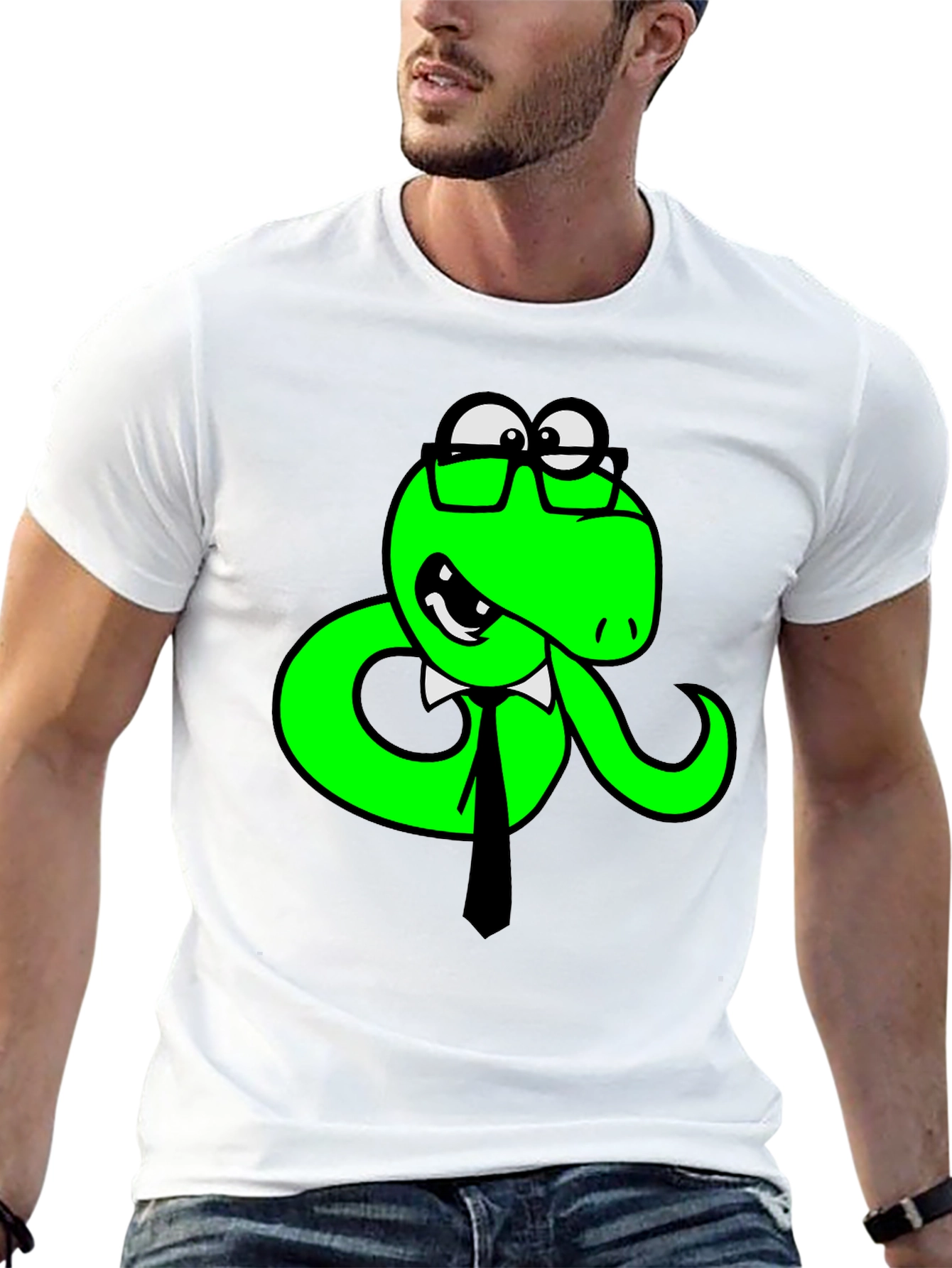 Black Funny Snake with Glasses Black T-Shirt view 13
