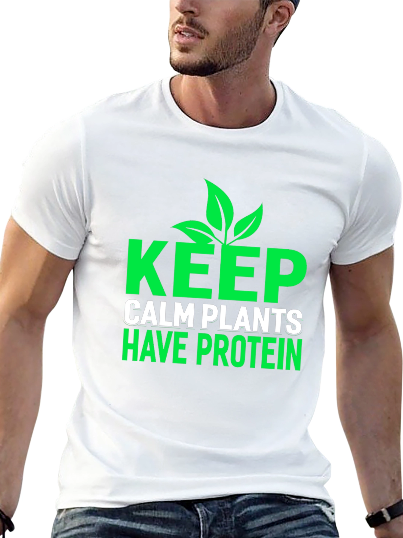 Black Keep Calm Plants Have Protein T-Shirt - Vegan Friendly view 13