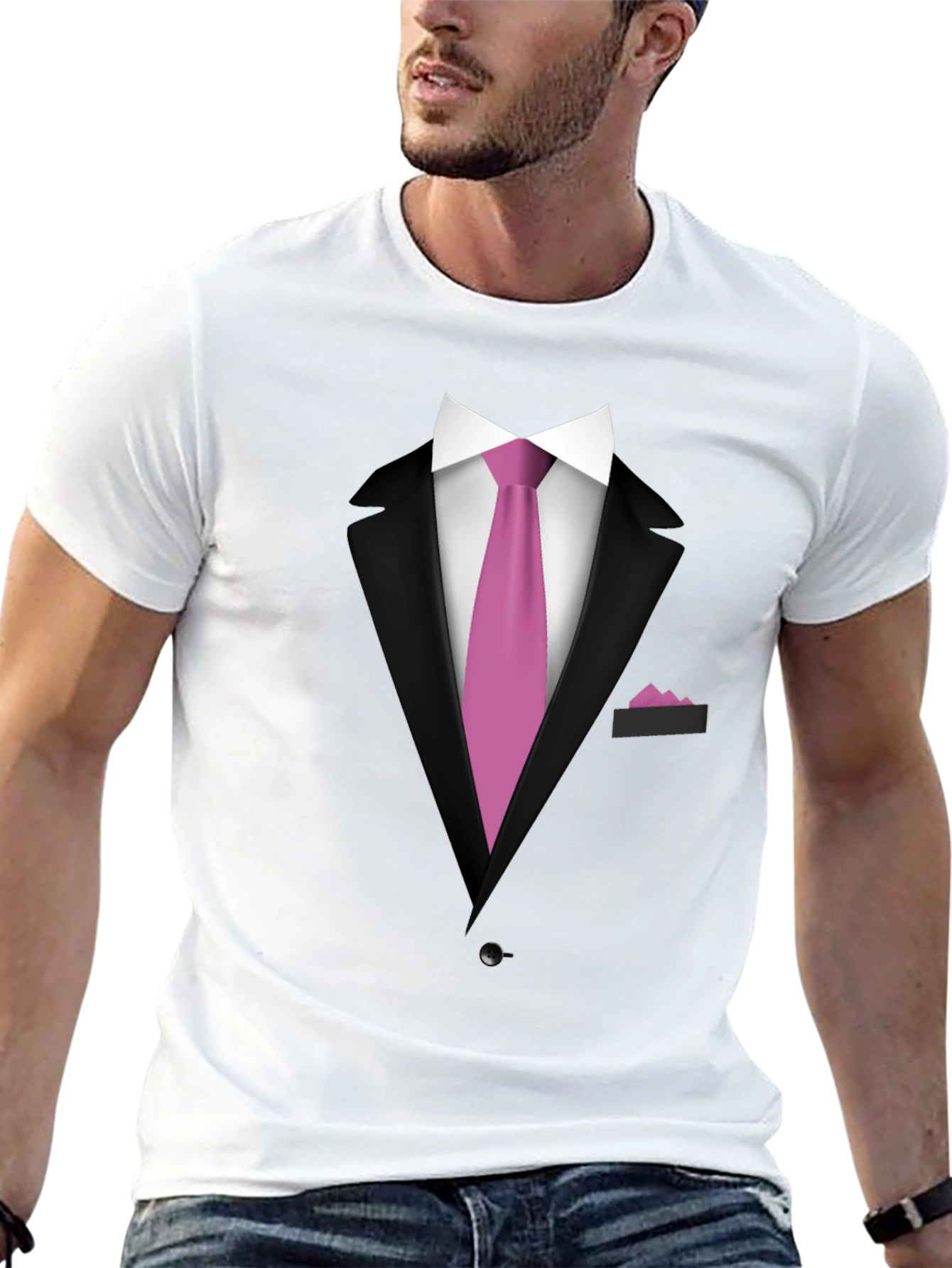 Black Funny Suit & Tie Graphic Print Men's T-Shirt view 13