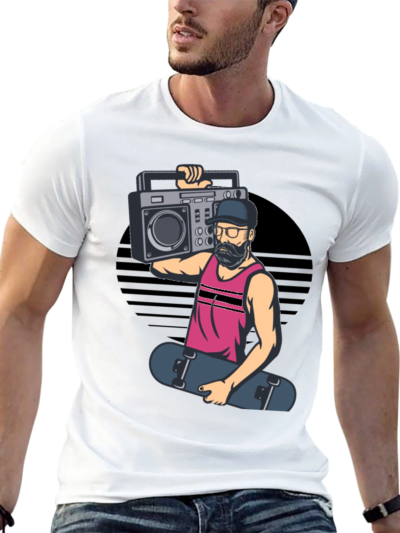 Black Retro Boombox Skater Graphic Tee view 13