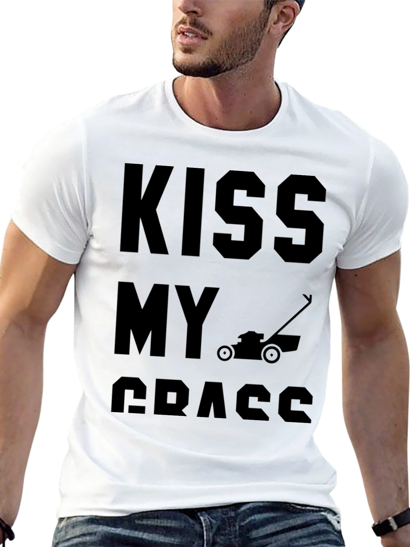 Black Kiss My Grass Funny Lawn Mower T-Shirt view 13