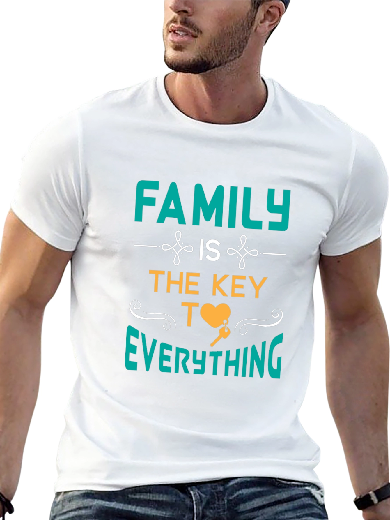 Family is the Key T-Shirt - Heart and Key Design - 13