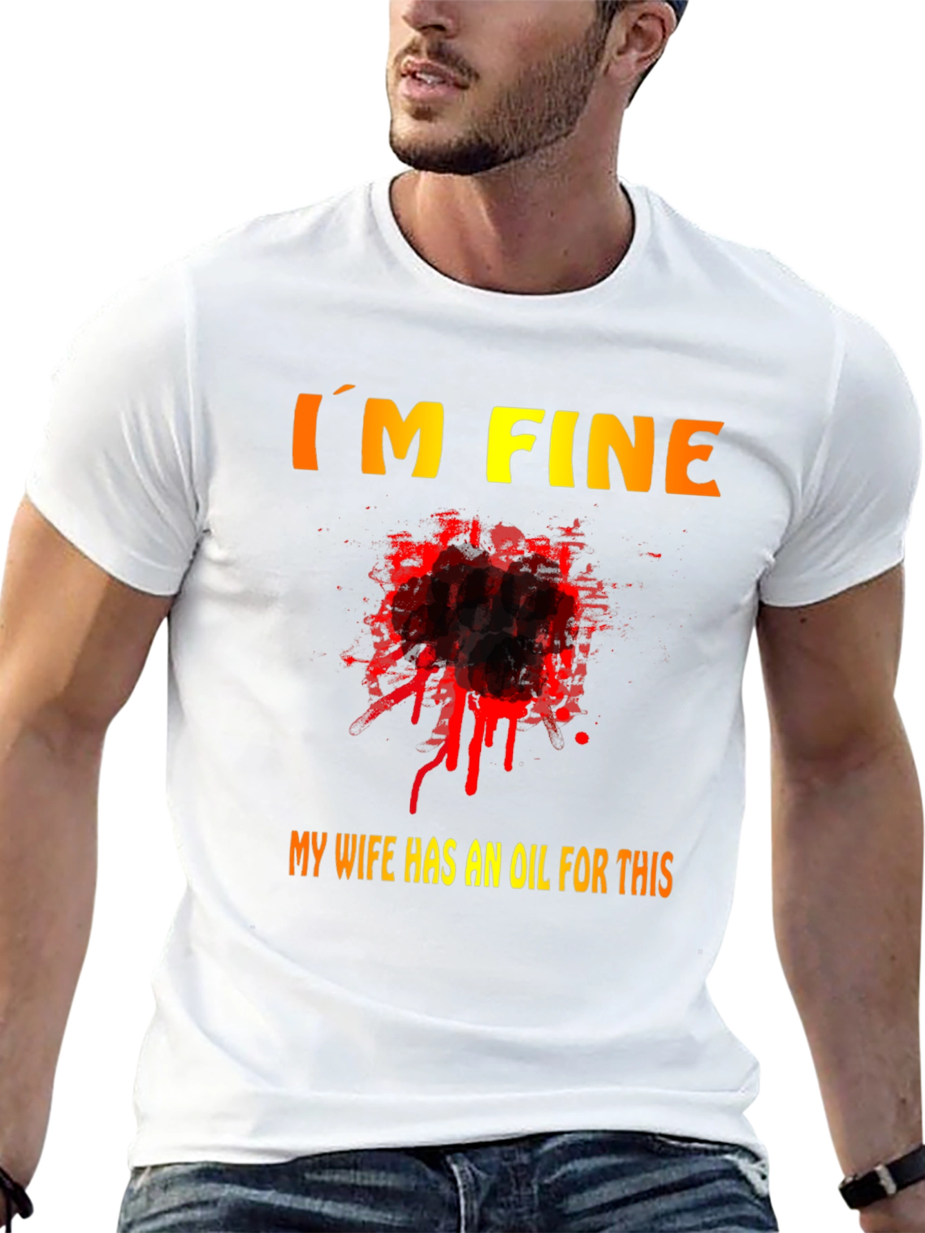 Black Funny "I'm Fine" T-Shirt - My Wife Has an Oil For This view 13