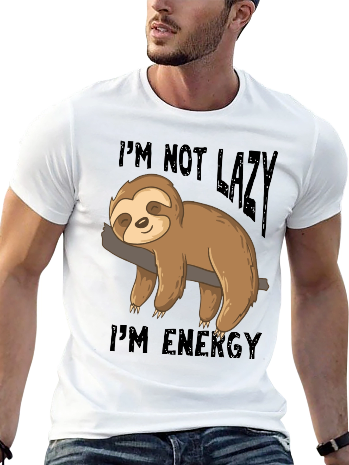 Black Lazy Sloth Energy T-Shirt - Comfortable Cotton Blend Tee view 13