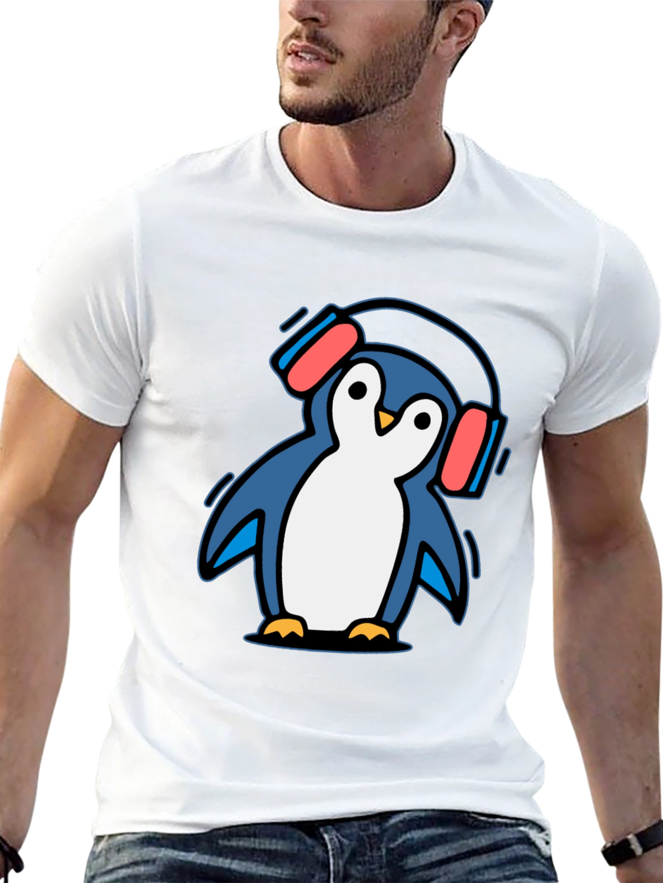 Black Penguin Headphone T-Shirt - Cool Graphic Tee view 13