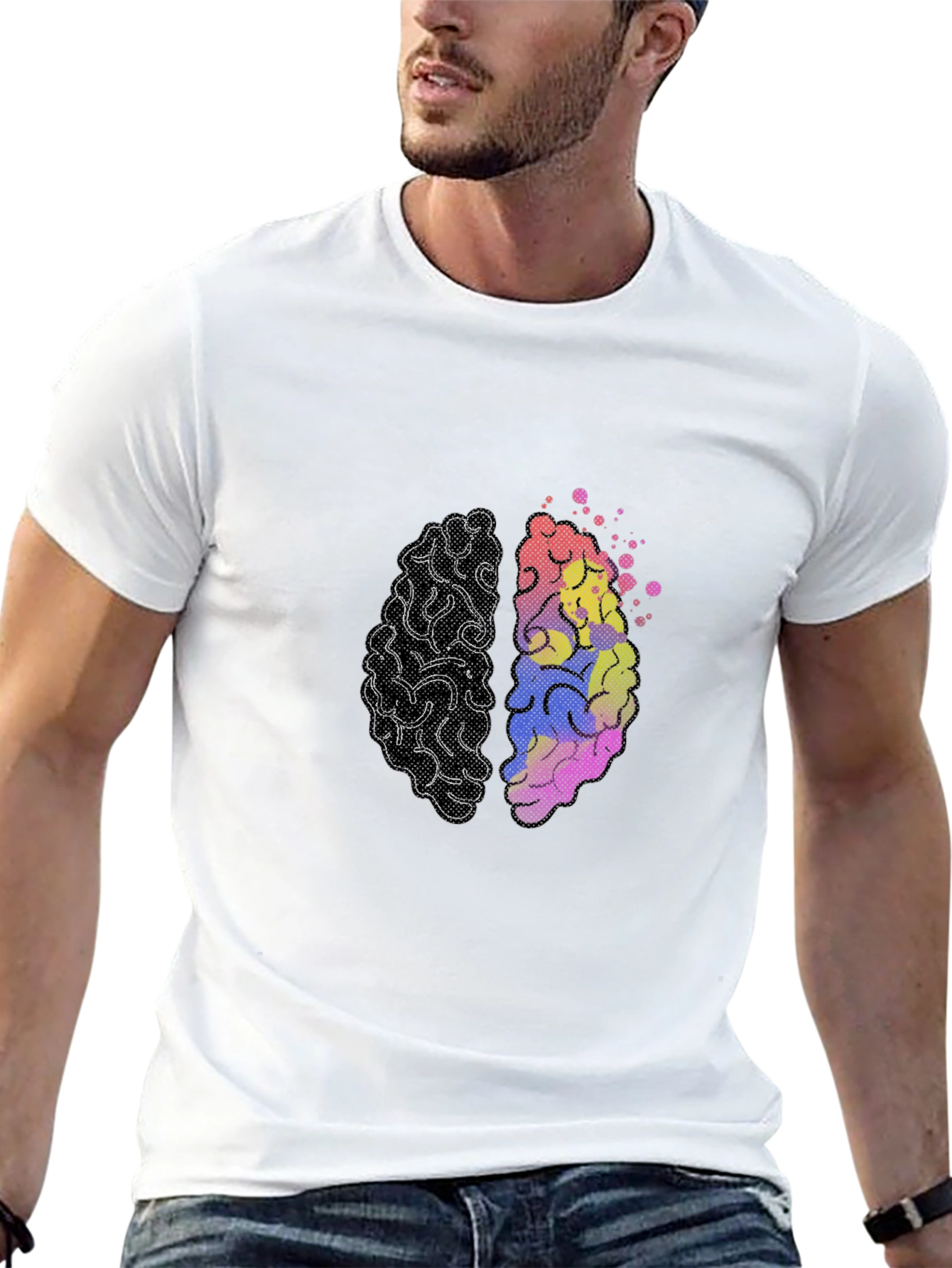 Black Brain Design T-Shirt - Left & Right Brain Graphic Tee view 13