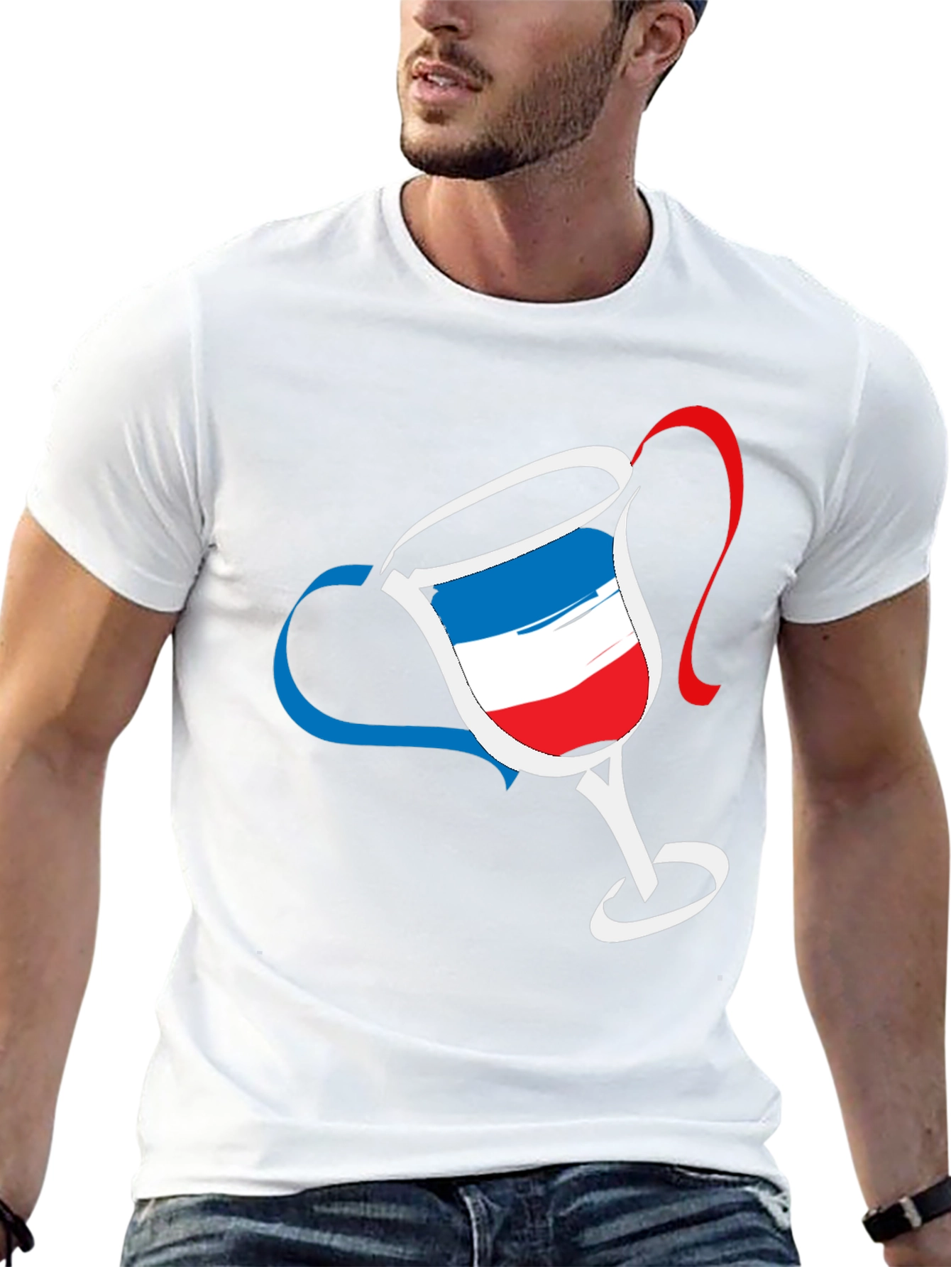 Black French Flag Wine Glass Graphic Tee - Men's Black T-Shirt view 13