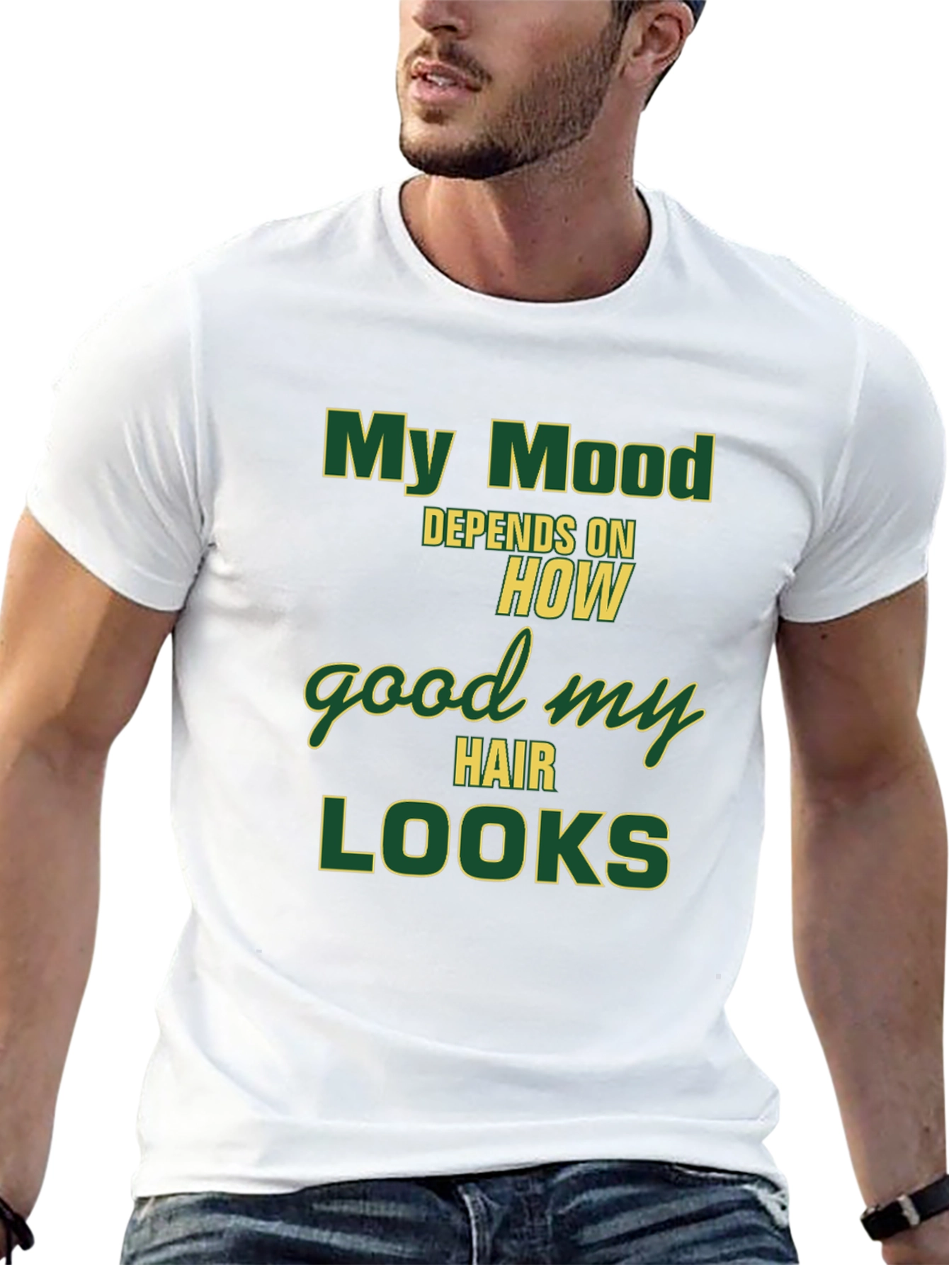 Black My Mood Depends T-Shirt - Funny Hair Style Tee view 13