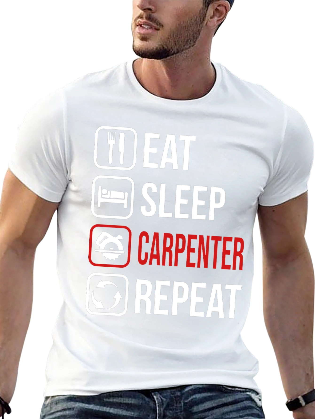 Black Eat Sleep Carpenter Repeat Graphic Tee view 13