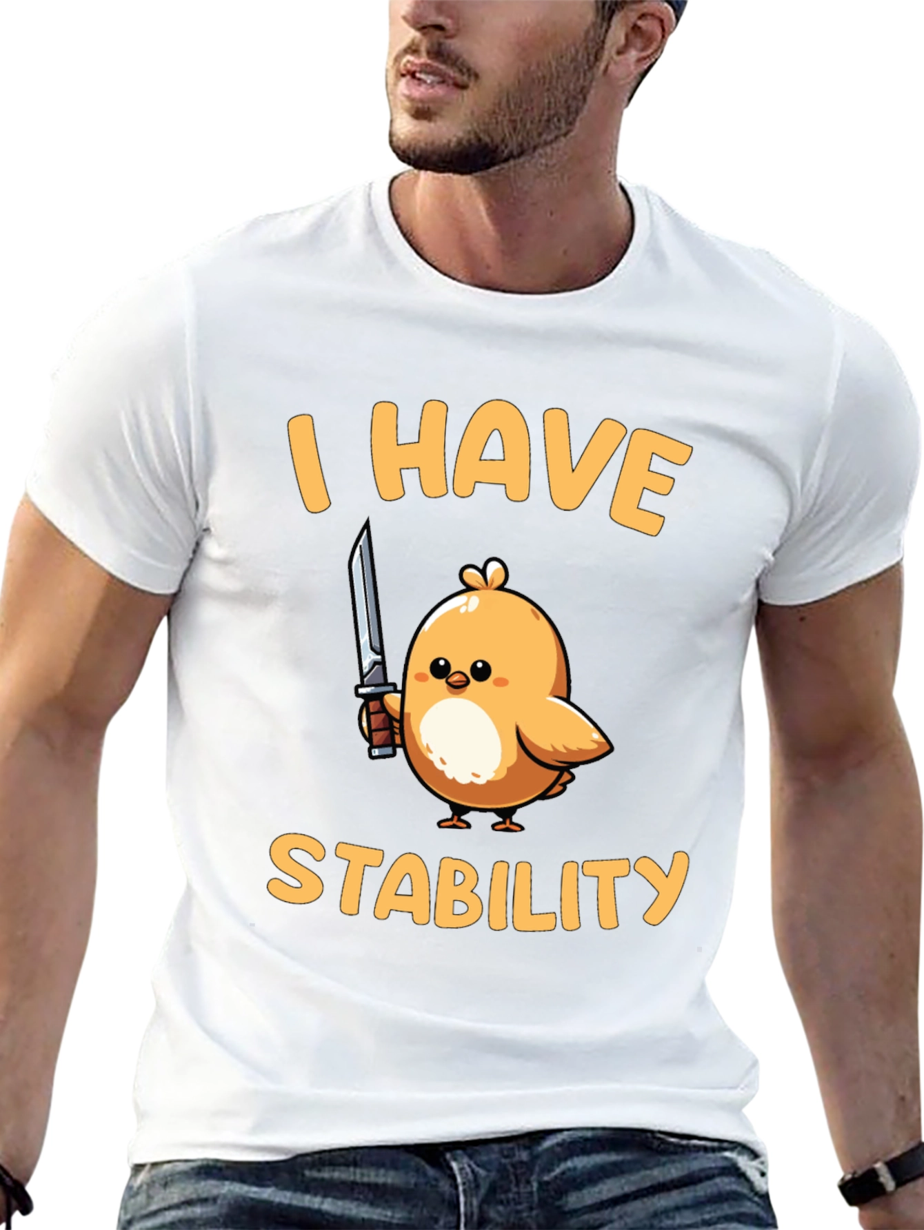 Black I Have Stability T-Shirt - Funny Bird with Knife Tee view 13