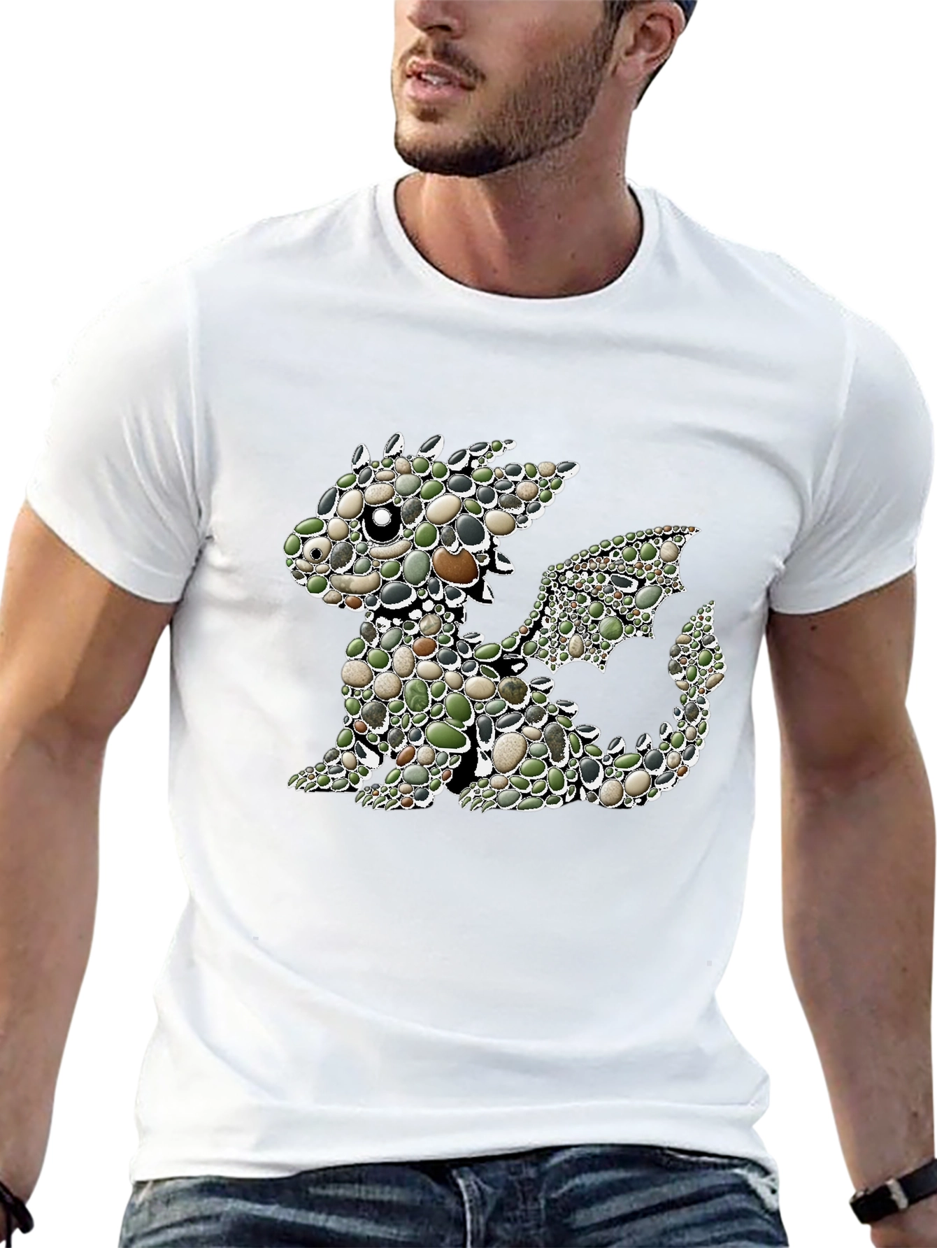 Dragon Pebble Art Graphic Black Tee - 13