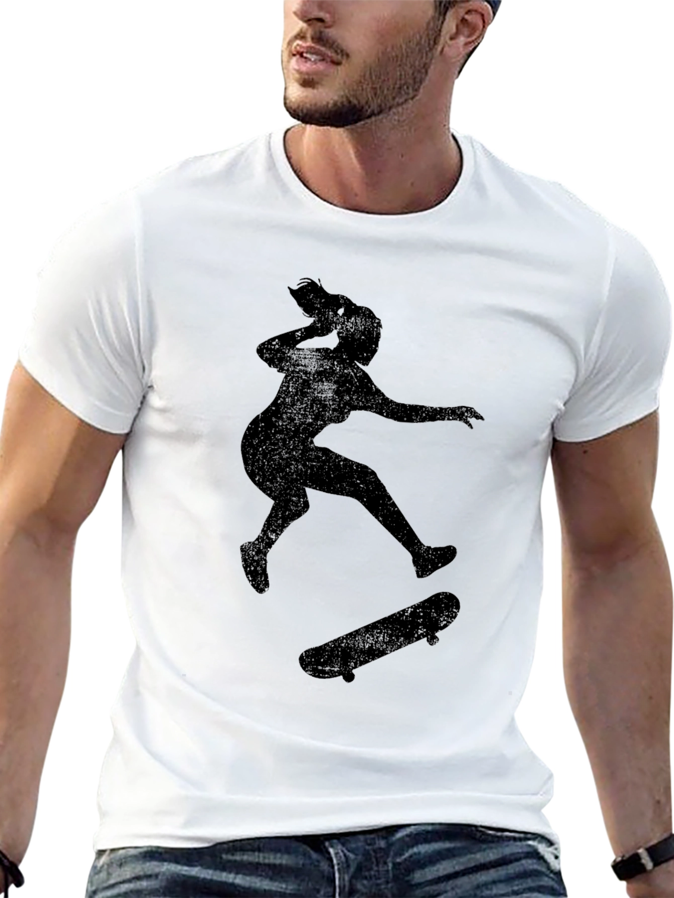 Black Skateboarder Graphic Tee - Black Cotton Casual T-Shirt view 13