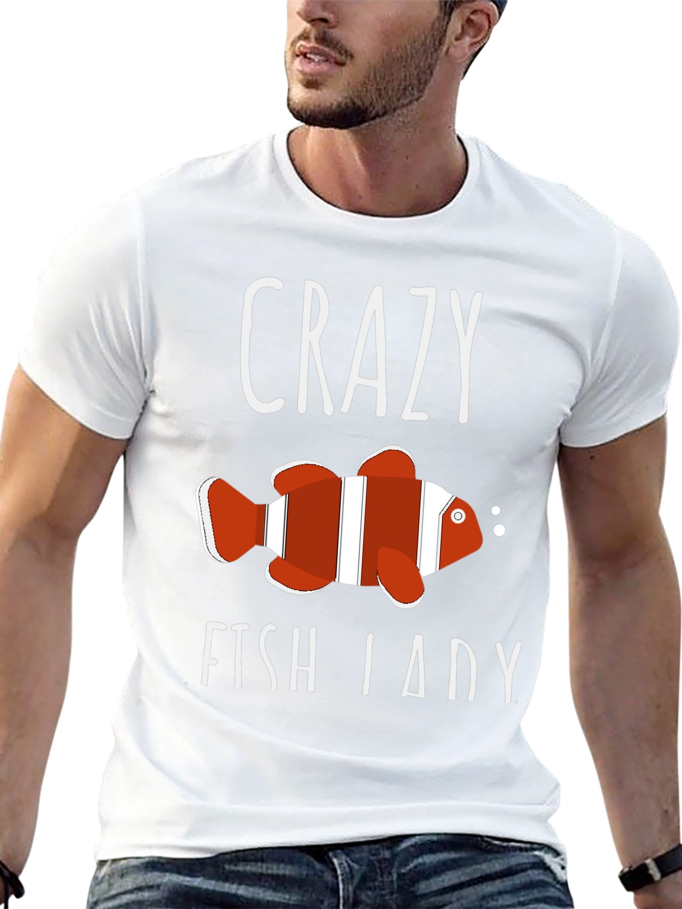 Black Crazy Fish Lady T-Shirt - Novelty Graphic Tee view 13