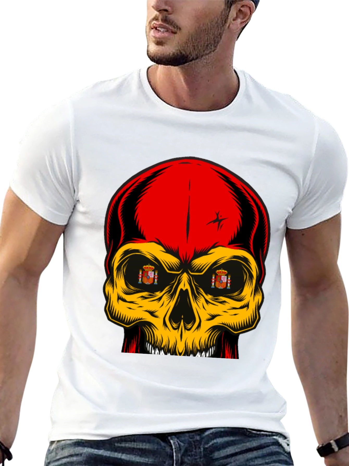 Black Spanish Flag Skull Graphic T-Shirt view 13