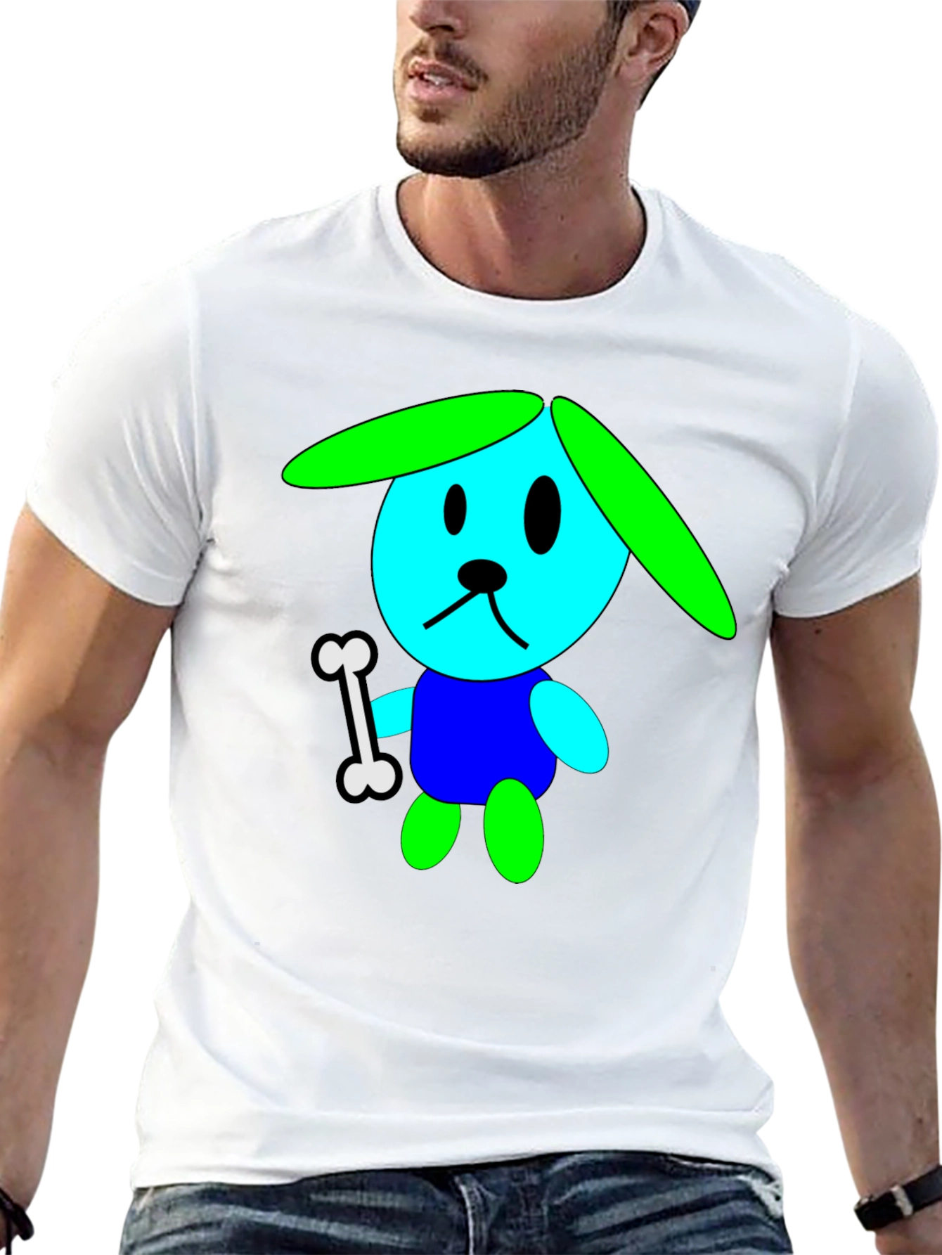 Black Cartoon Dog Graphic Tee - Black Cotton T-Shirt view 13