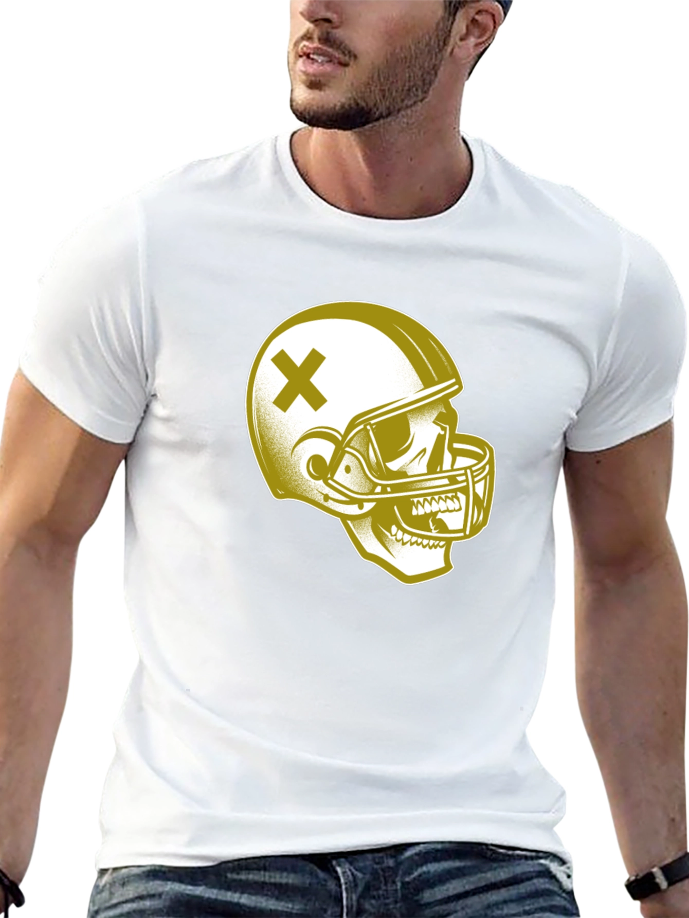 Black Skull Football Helmet Graphic T-Shirt view 13