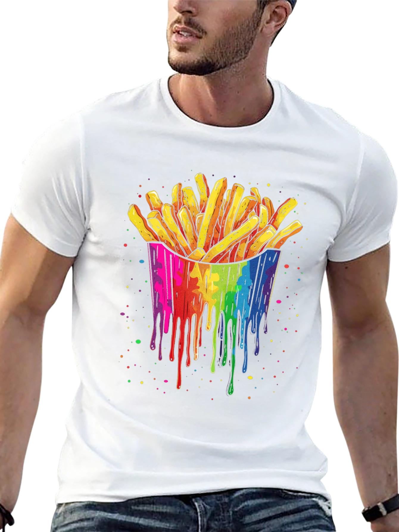 Black Rainbow Fries Graphic Tee - Unisex Black T-Shirt view 13