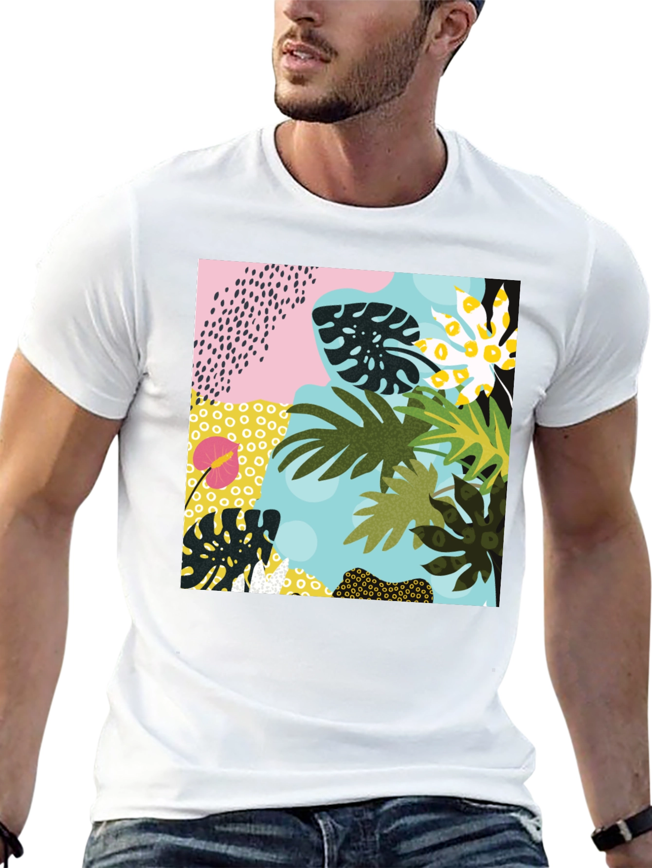 Black Tropical Print Black T-Shirt view 13
