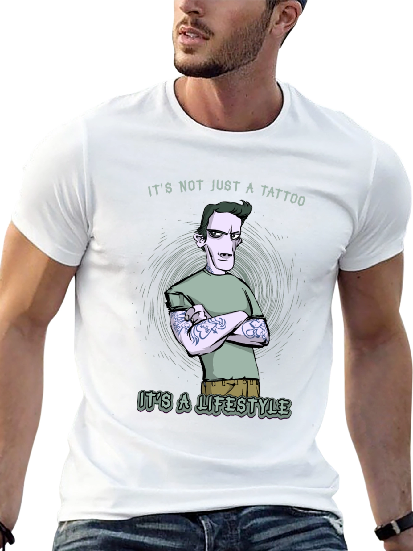 Black Tattoo Lifestyle Graphic Tee - Black Cotton T-Shirt view 13