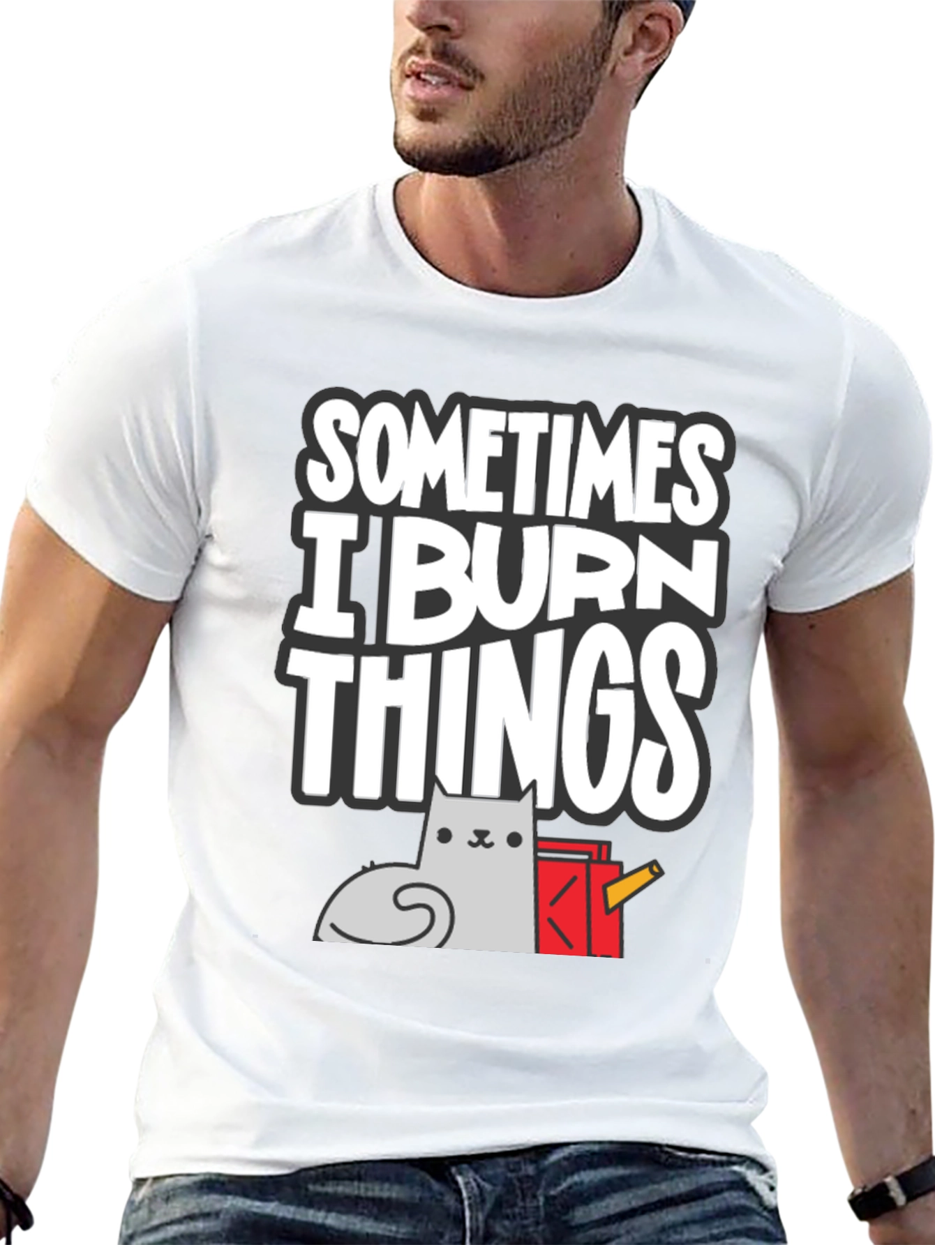 Black Sometimes I Burn Things Cat T-Shirt view 13